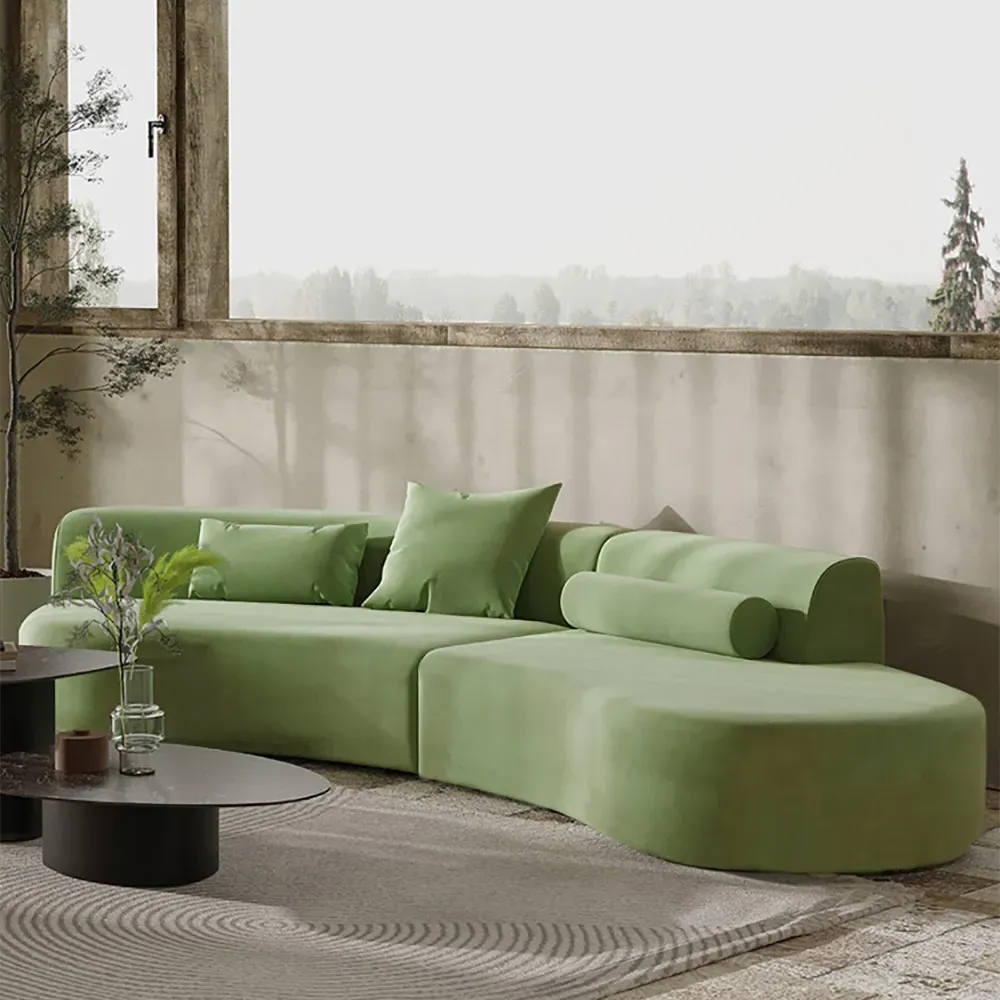 109 Curved 4-Seater Sectional Sofa with Pillows - Green, Velvet image