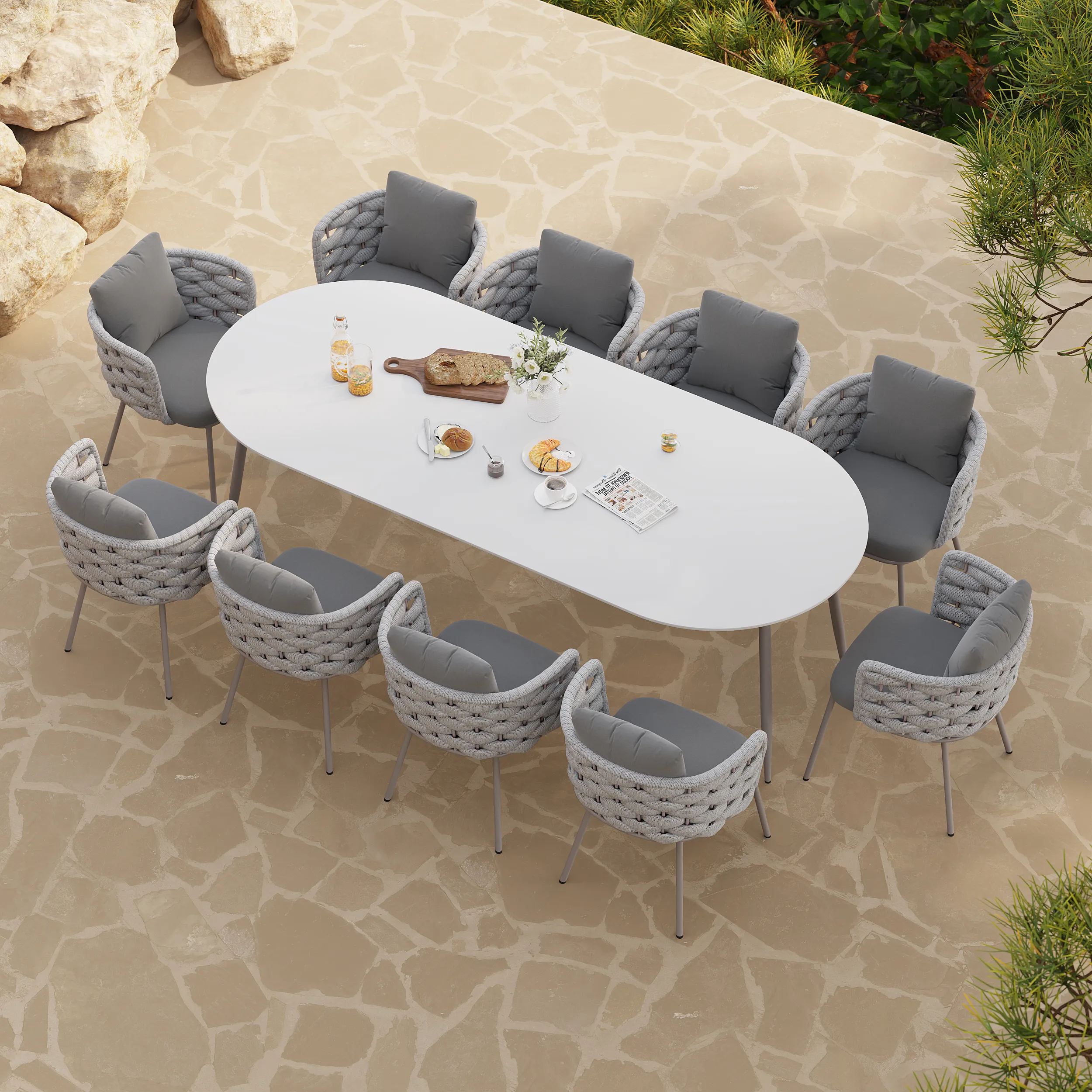 11-Piece 94.5'' Outdoor Sintered Stone Dining Set with 10 Chairs