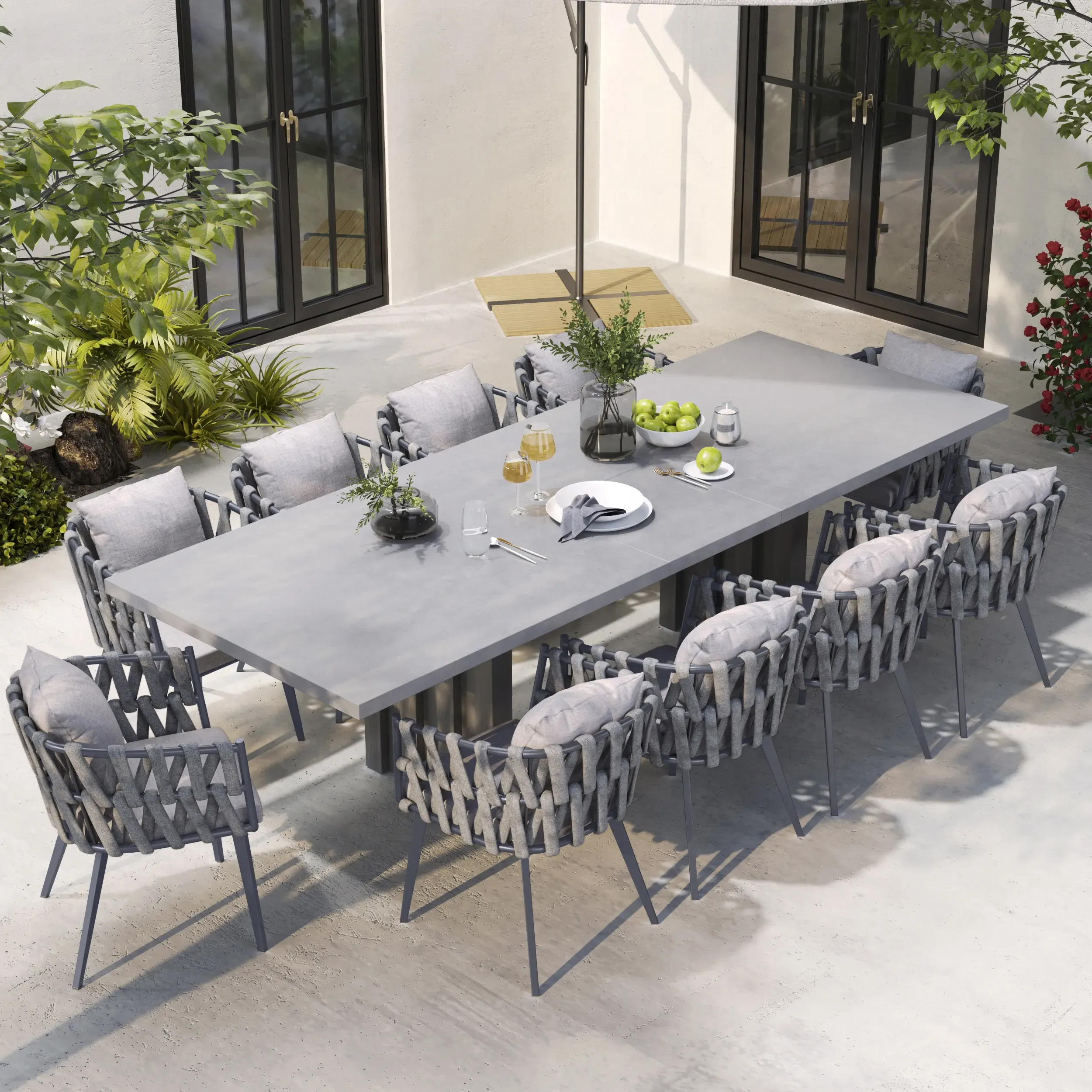 11-Piece Extendable Patio Dining Set - Grey, Aluminum image