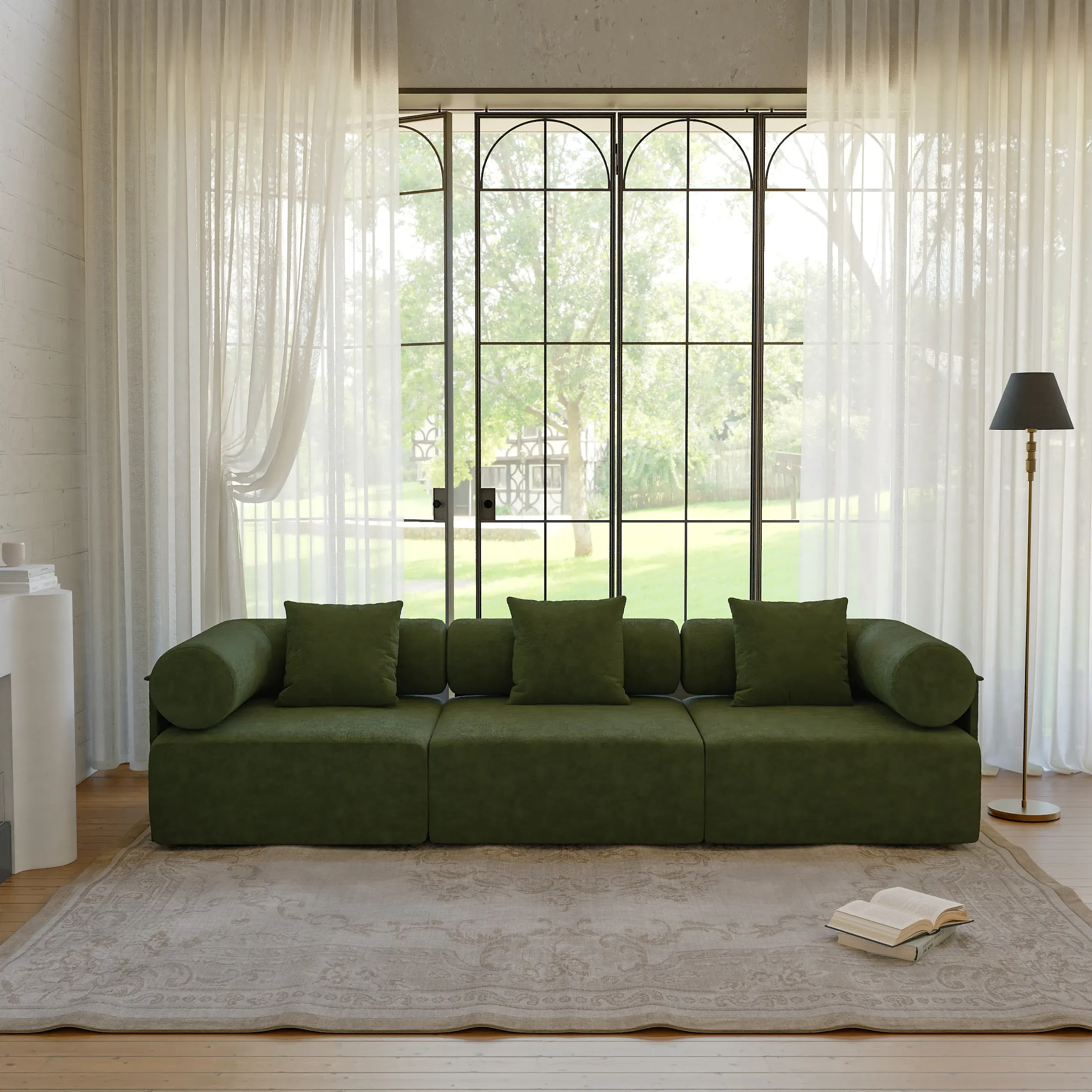 110 3-Piece Modular 3-Seater Sofa - Green, Chenille Velvet image