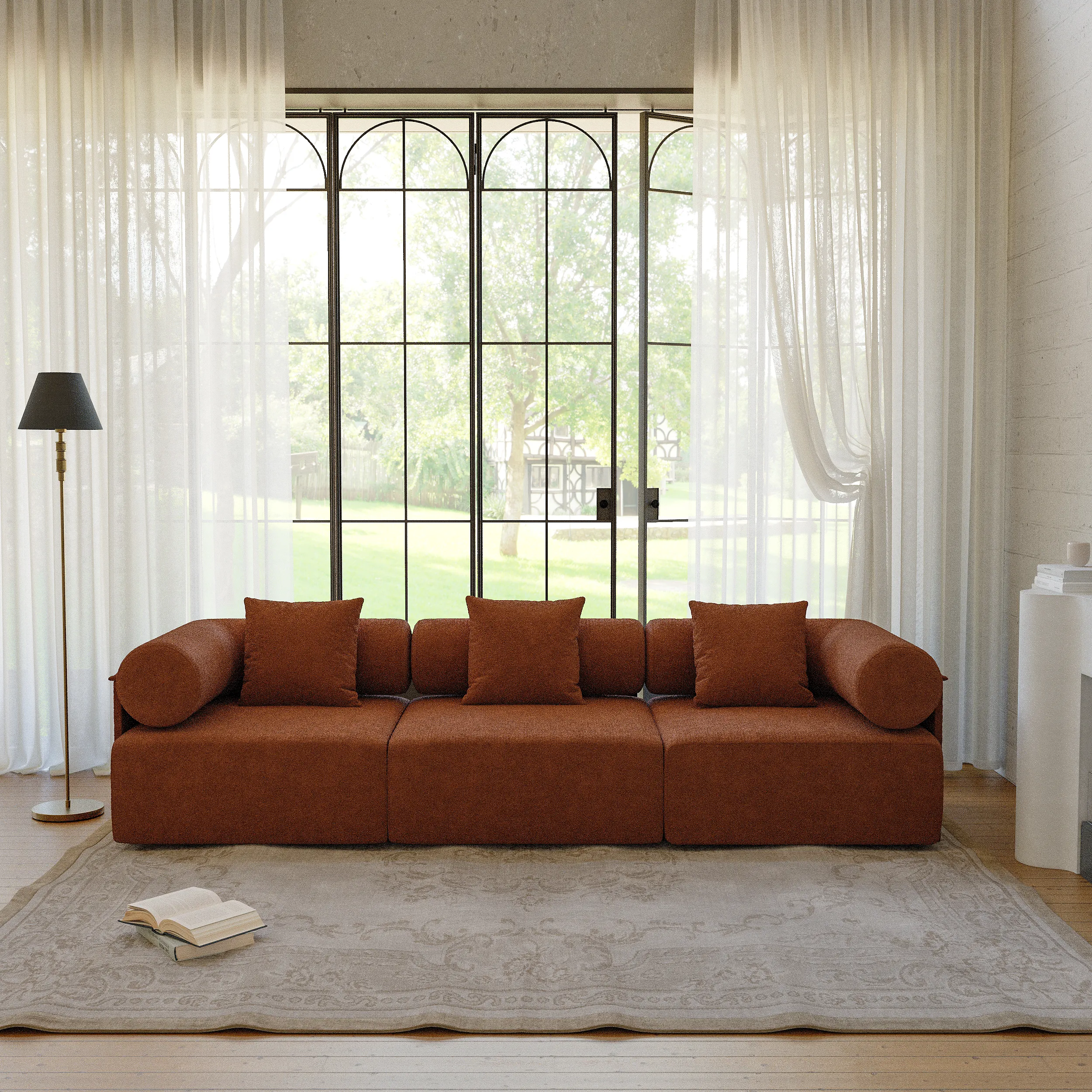 110 3-Piece Modular 3-Seater Sofa - Rust, Chenille Velvet