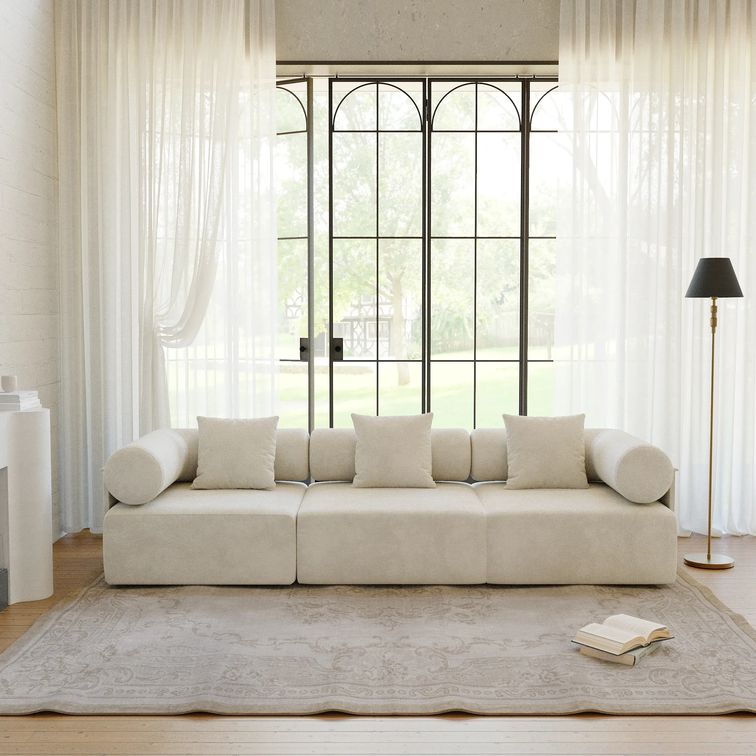 110 3-Piece Modular 3-Seater Sofa - White, Chenille Velvet