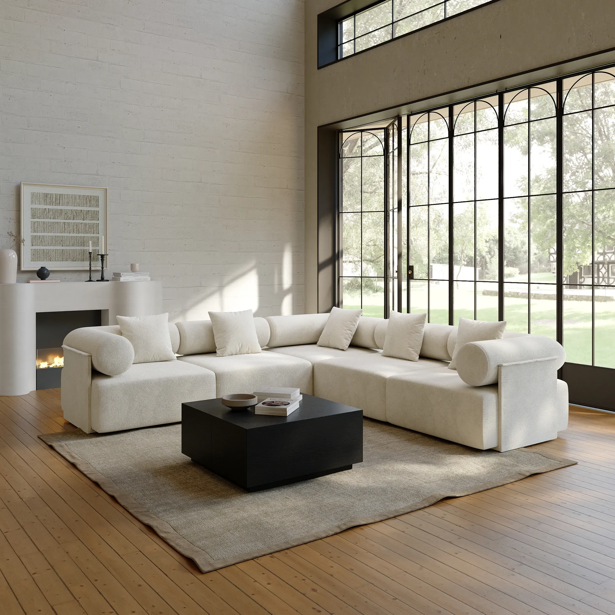 110 5-Piece L-Shaped Sectional Sofa - White, Chenille Velvet