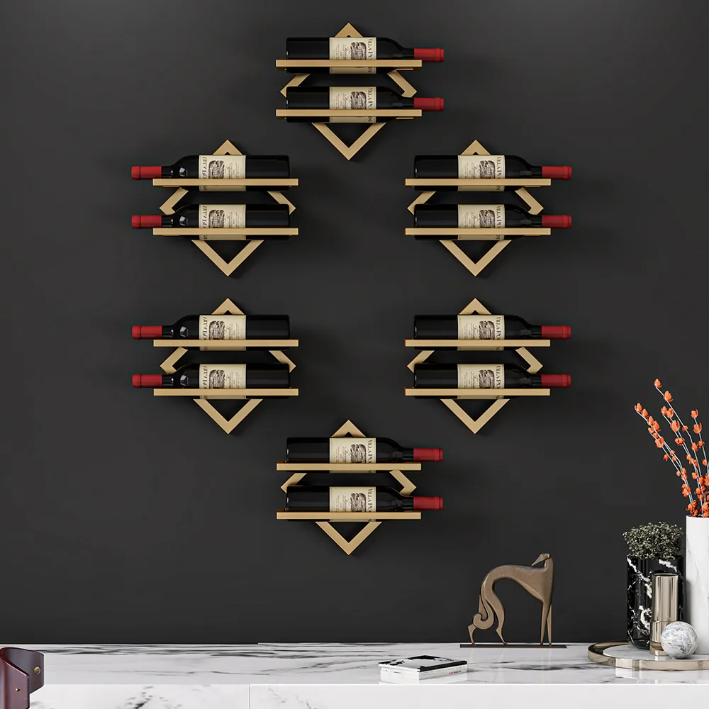 12-Bottle Rhombus Wall Mounted Wine Rack - Gold, Metal