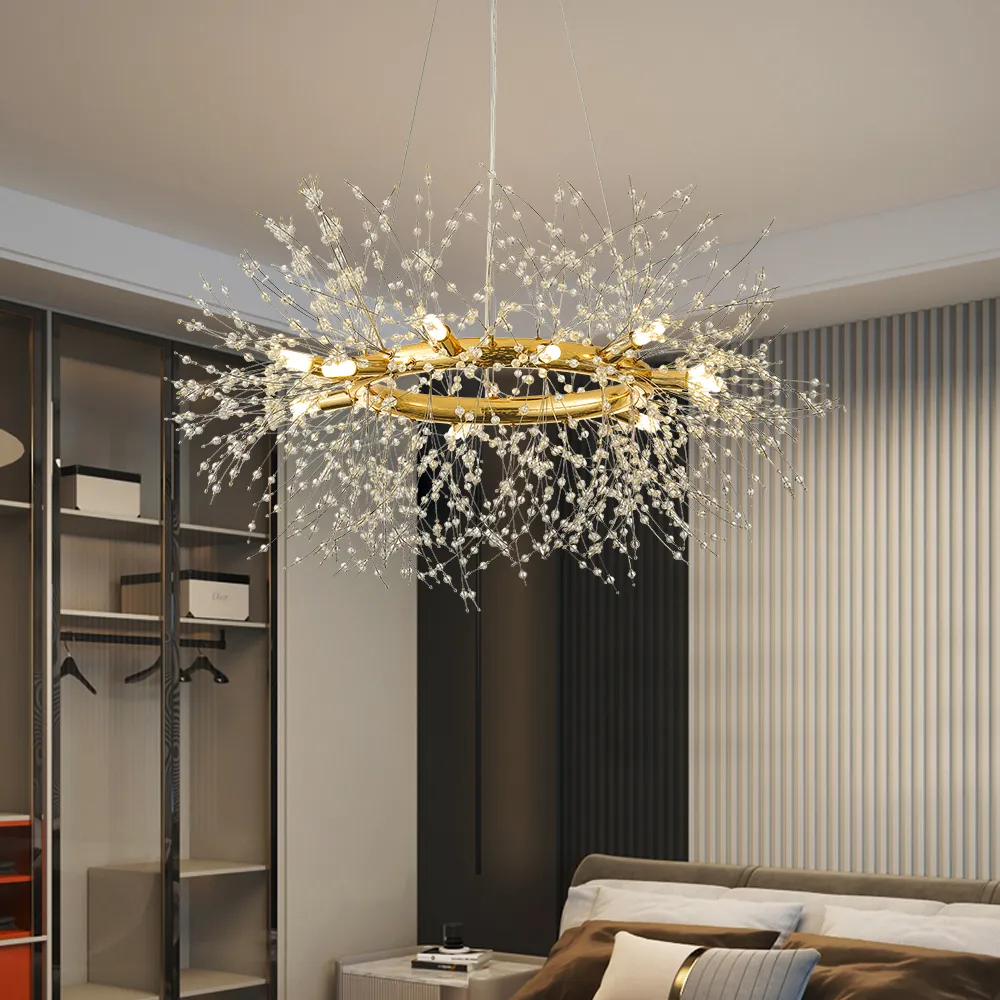 12-Light Crystal Firework Sputnik Chandelier - Gold image