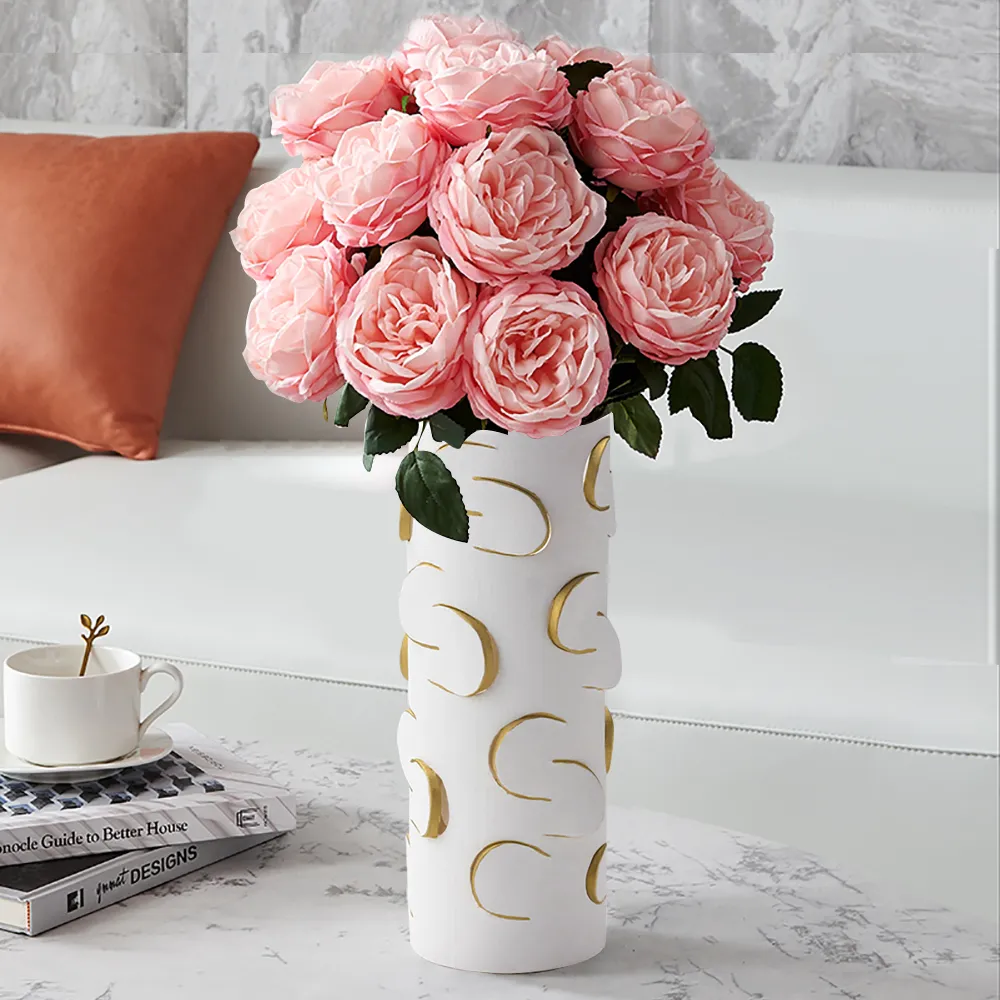 13.4" Cylinder Flower Vase - White, Resin