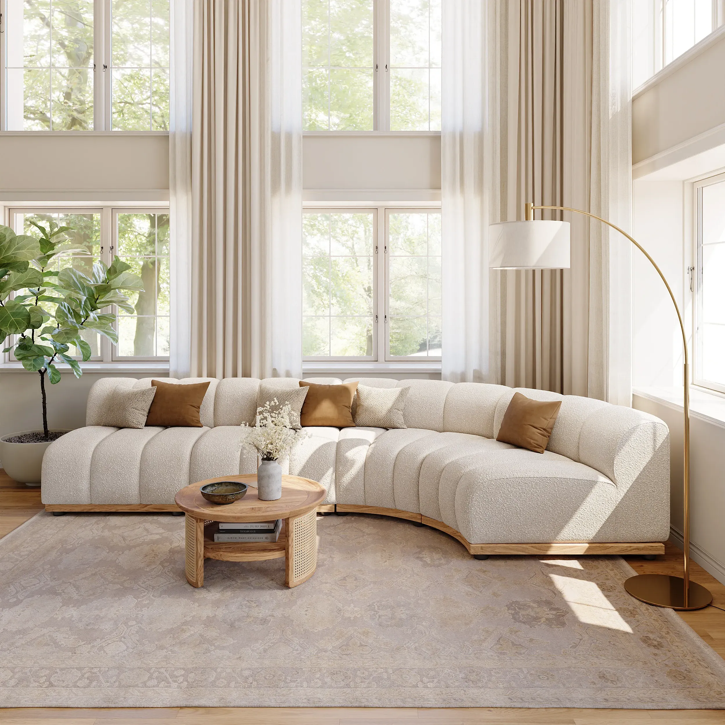 140" Curved Modular Sectional Sofa 4-Piece - White, Boucle image