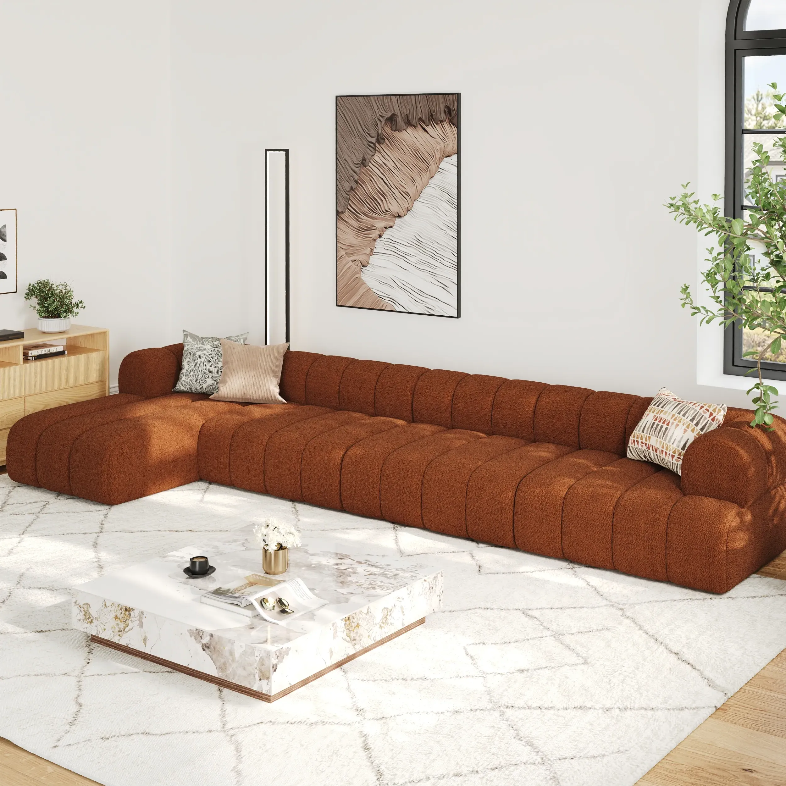 157" Channeled L-Shaped Sectional Sofa with Chaise - Boucle