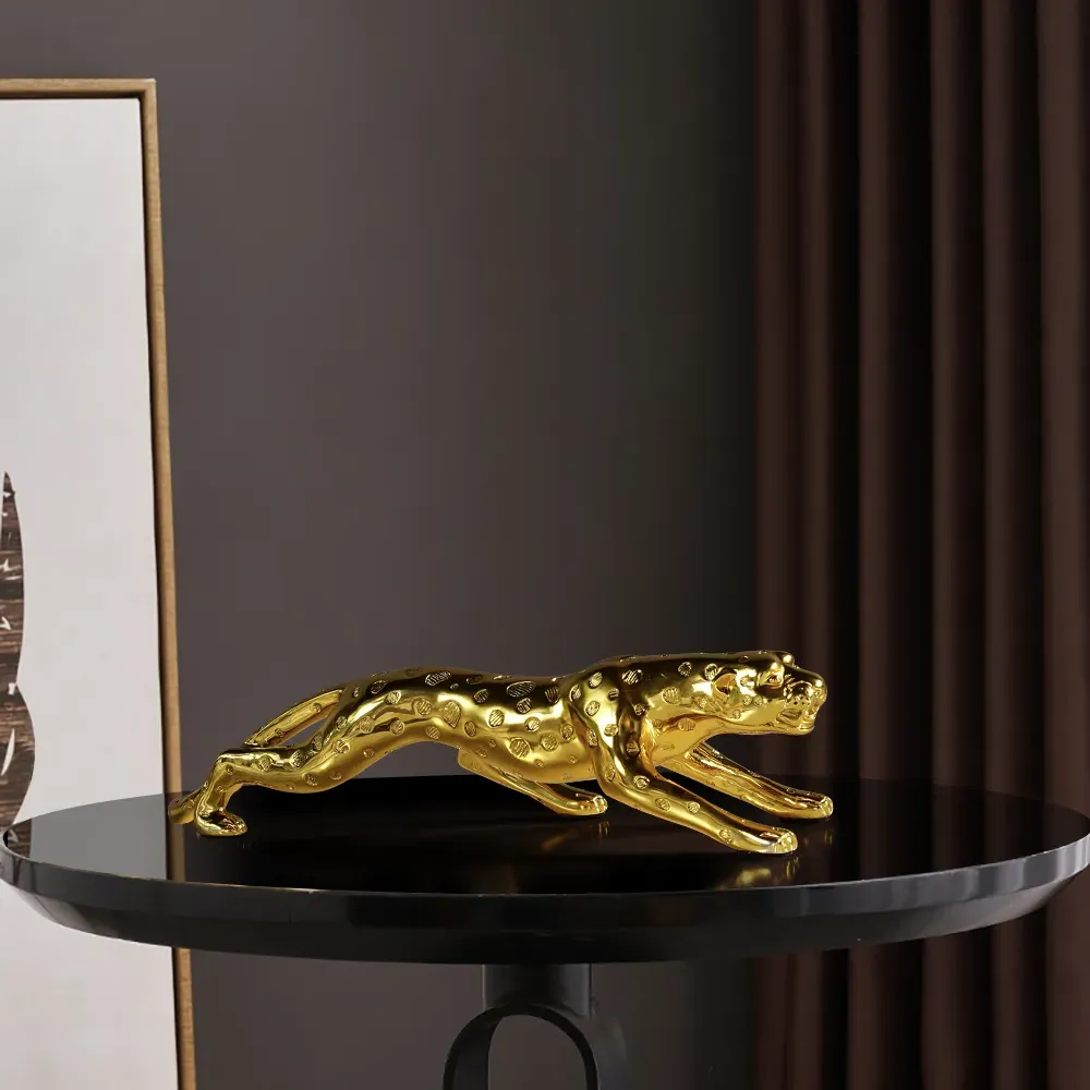 16.9" Leopard Sculpture Panther Statue - Gold, Resin image