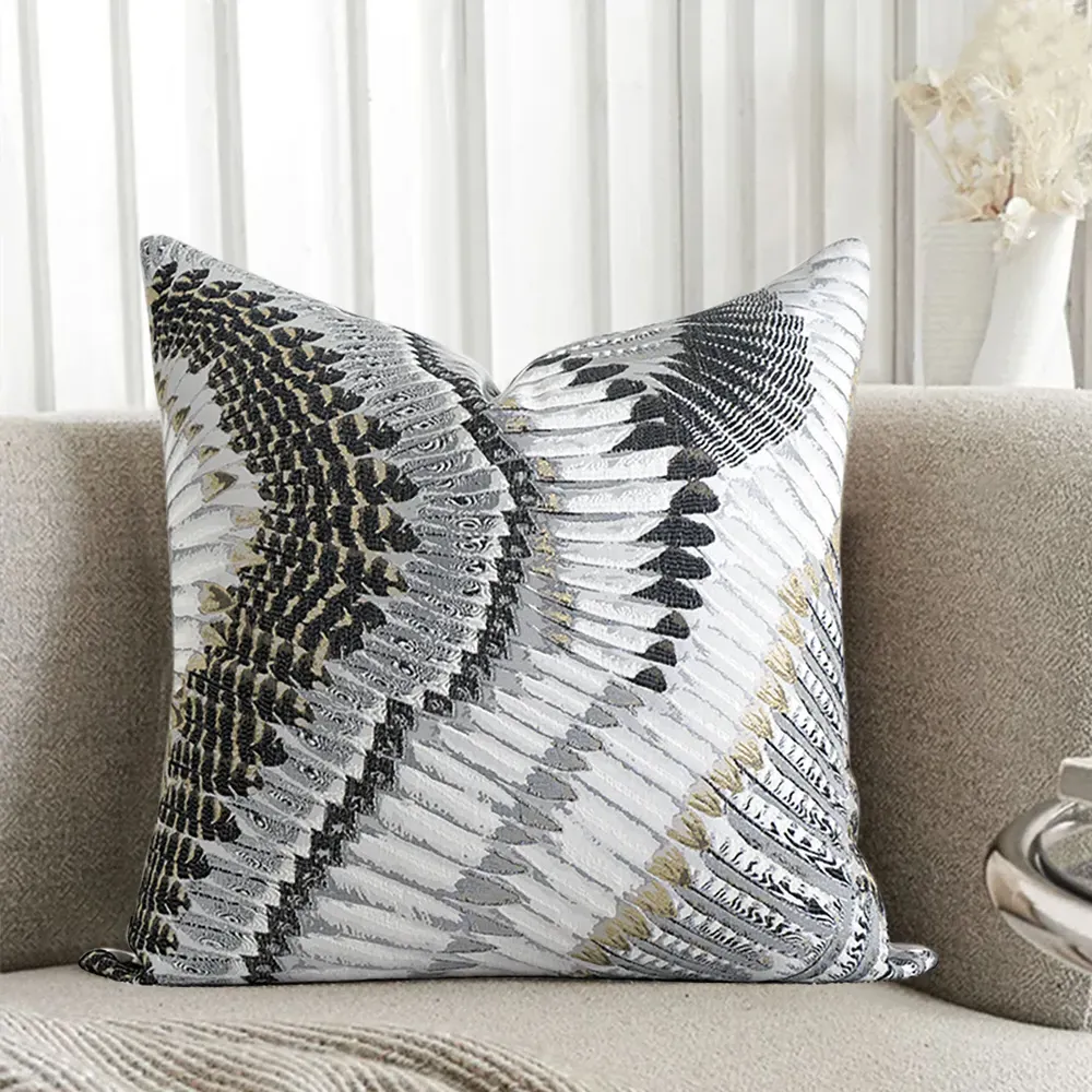 18x18 Throw Pillow Cover with Feather Pattern - Black, Silk