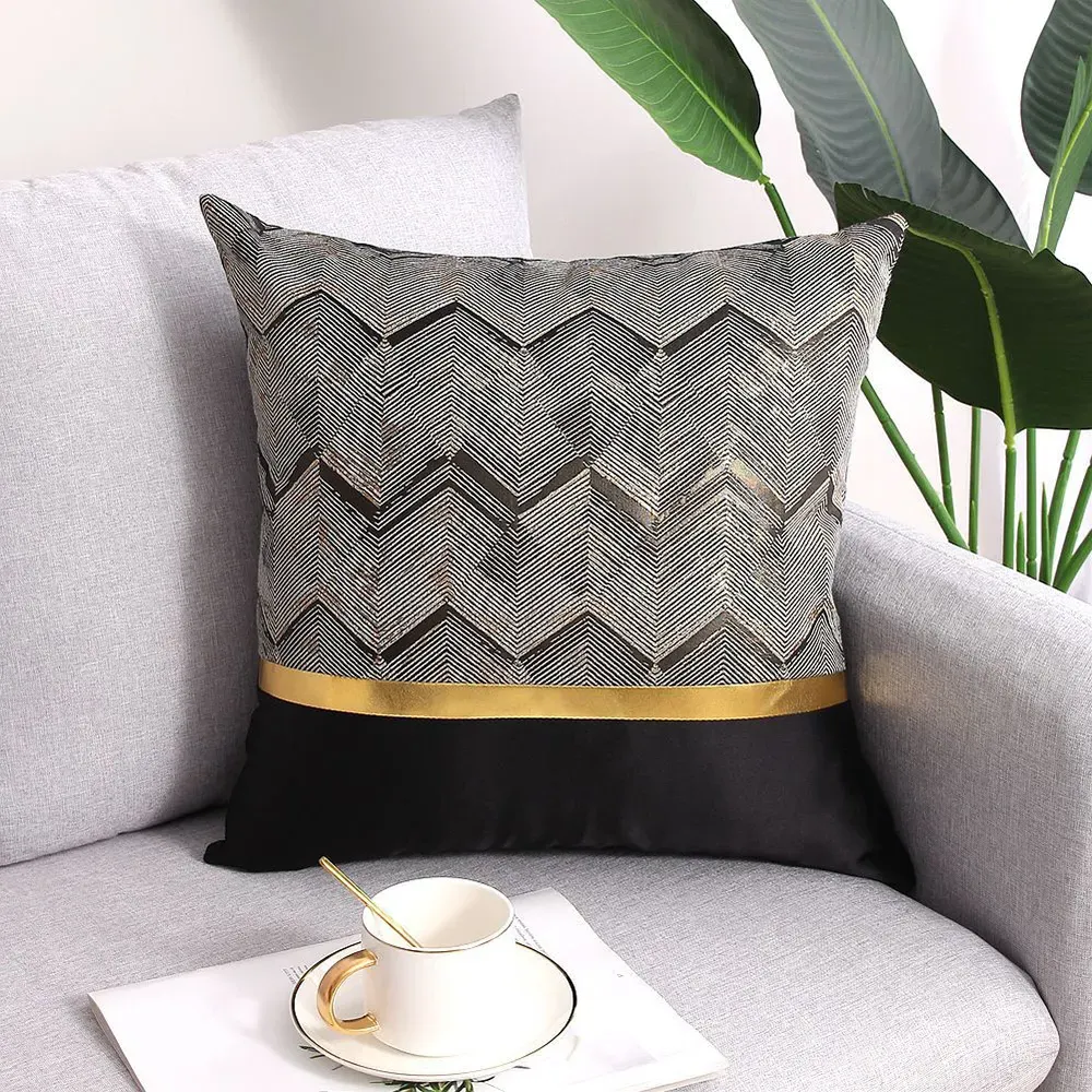 18x18 Throw Pillow Cover with Geometric Pattern - Black, Silk