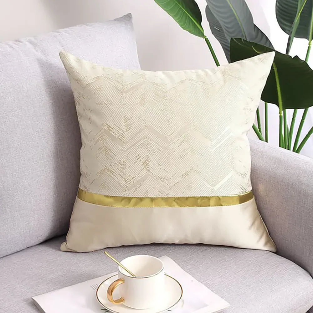 18x18 Throw Pillow Cover with Geometric Pattern - Off White, PU Leather image