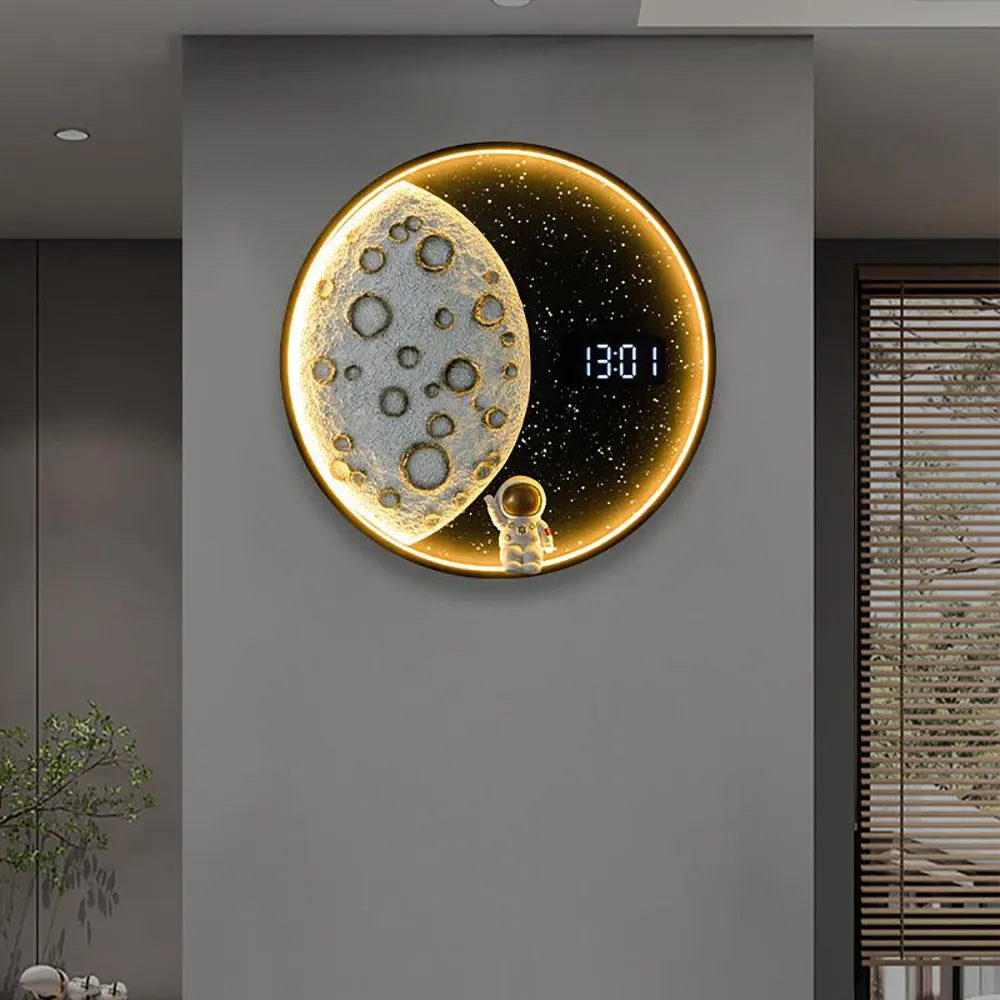 19.7" LED Digital Round Moon Wall Clock with Astronaut image