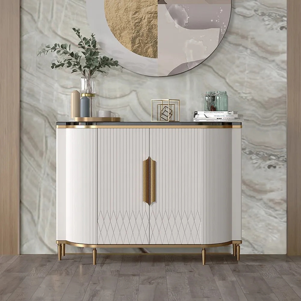 2-Door Sideboard Buffet Sintered Stone Top - White, Gold