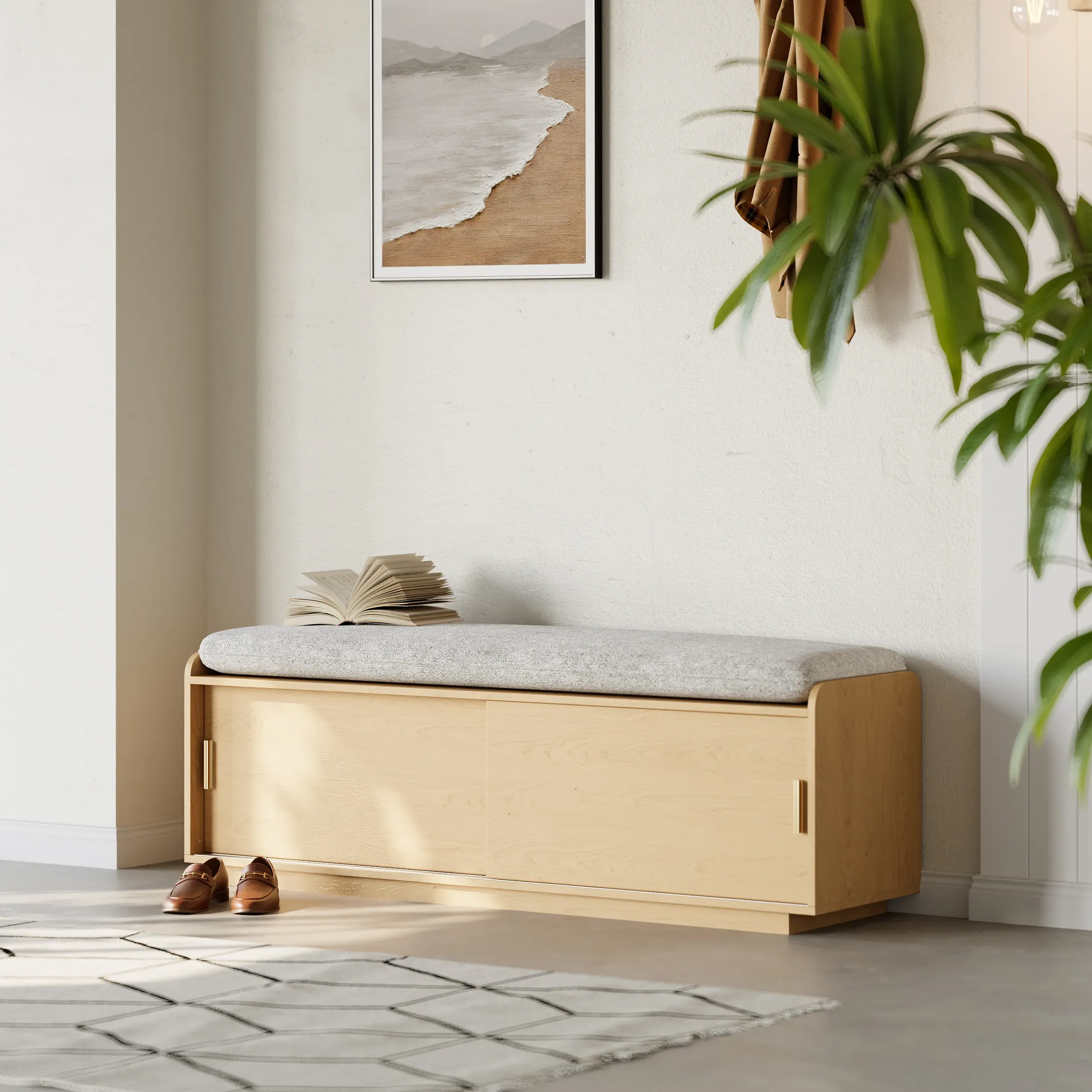 2-Door Storage Bench with Shoe Rack - Engineered Wood