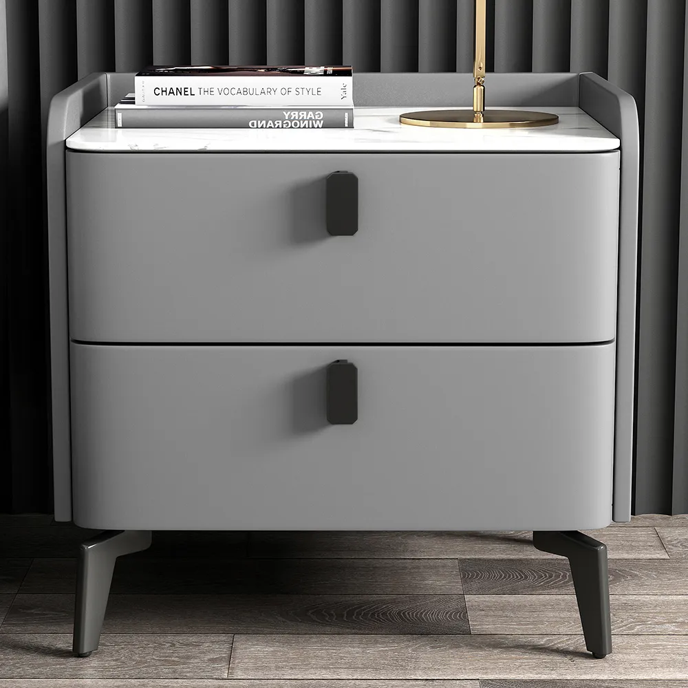 2 Drawer Nightstand - Grey, Leather image