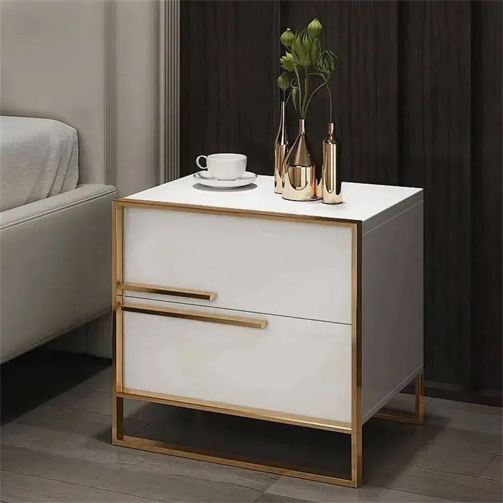 2-Drawer Nightstand Set of 2 - Gold Base