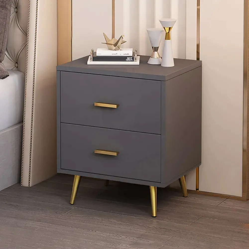 2-Drawer Nightstand with Gold Legs - Gray, Wood image