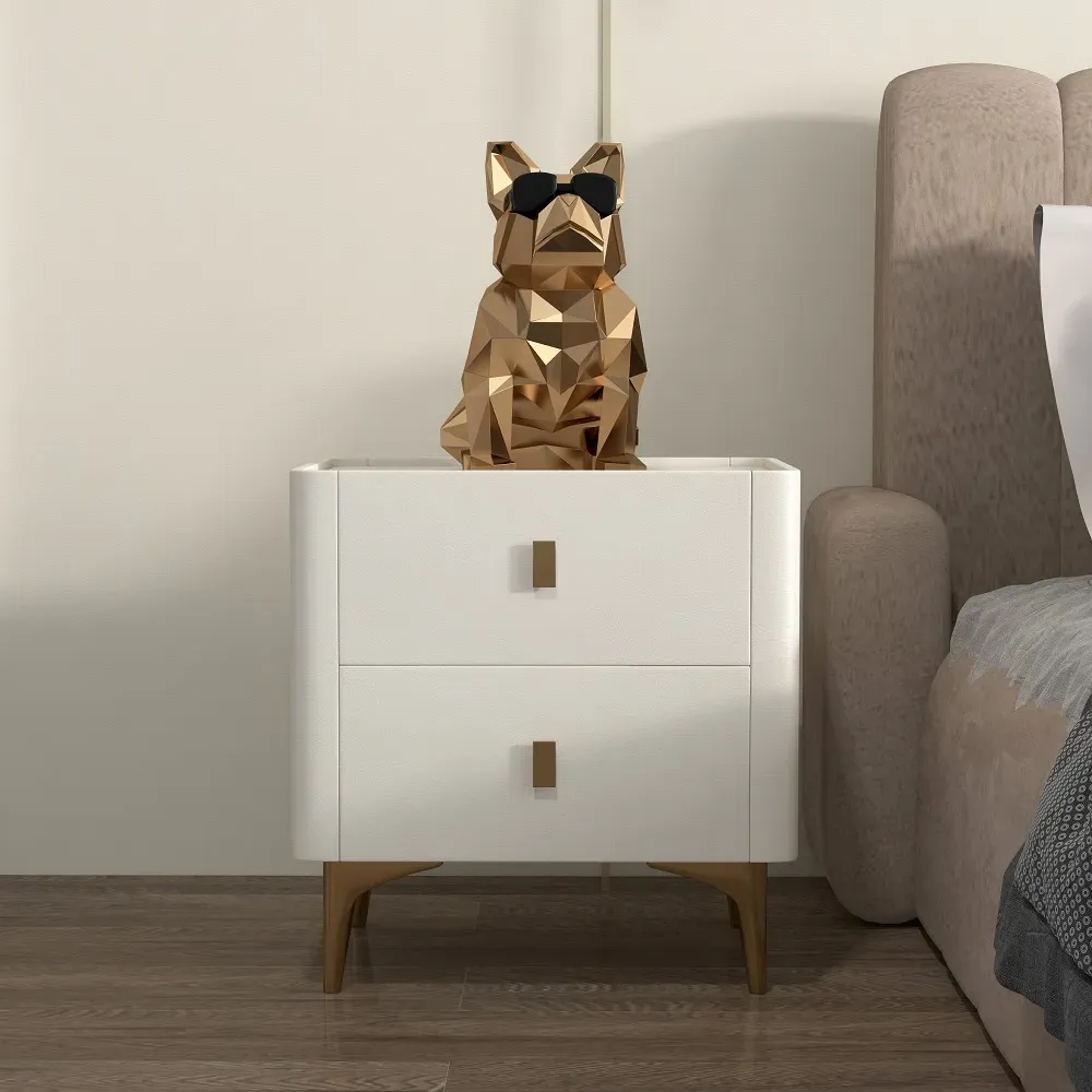 2-Drawer Nightstand with Sintered Stone Top - Off White