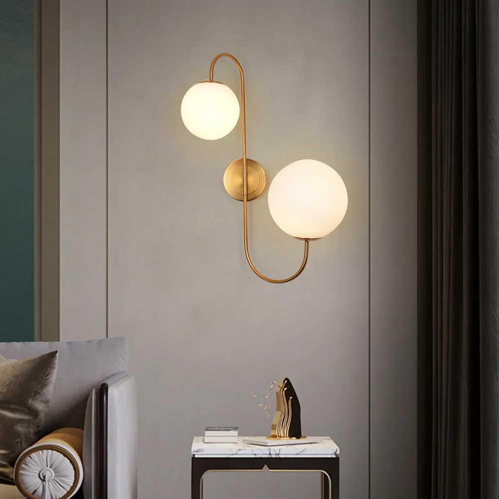 2-Light Wall Sconce with Globe Shade - Gold, Metal