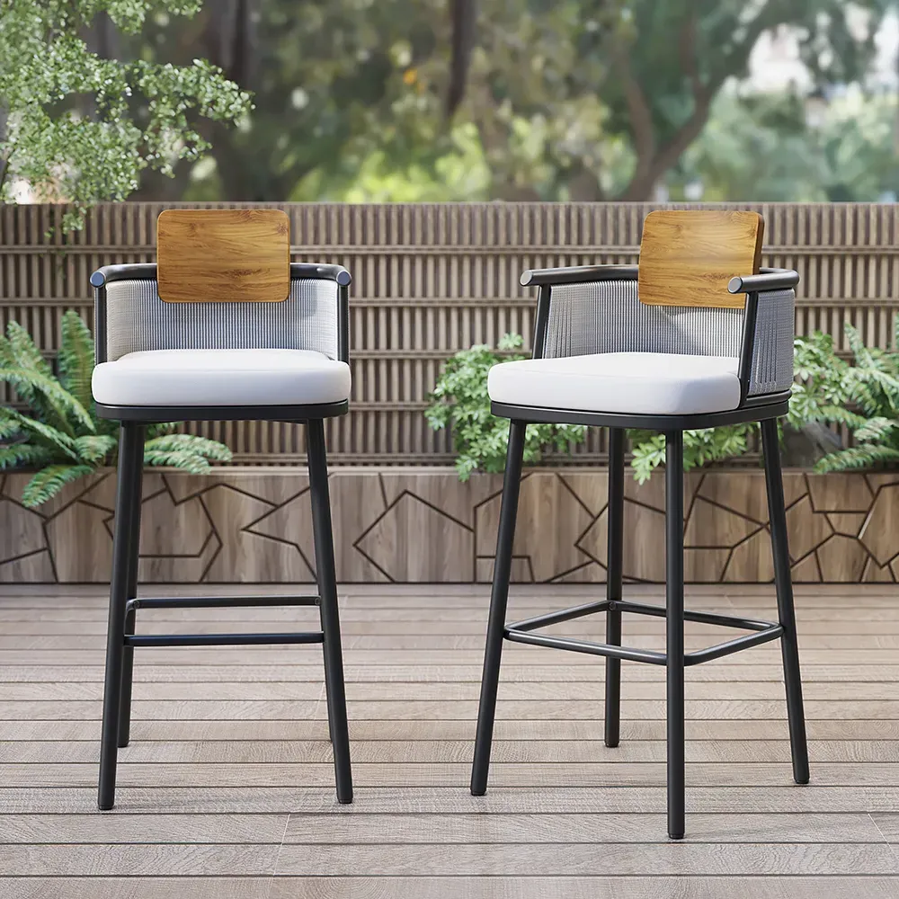 2-Piece 41" Bar Stools Set with Backs - Teak, Aluminum image