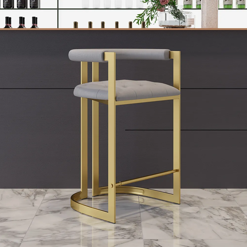 2-Piece Bar Stool Set with Back - Gray, Velvet