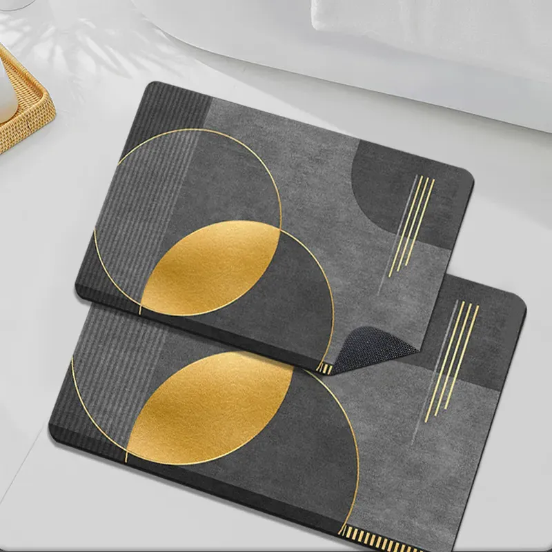 2-Piece Bath Mat Set Non-Slip - Black & Gold, Diatom Mud image