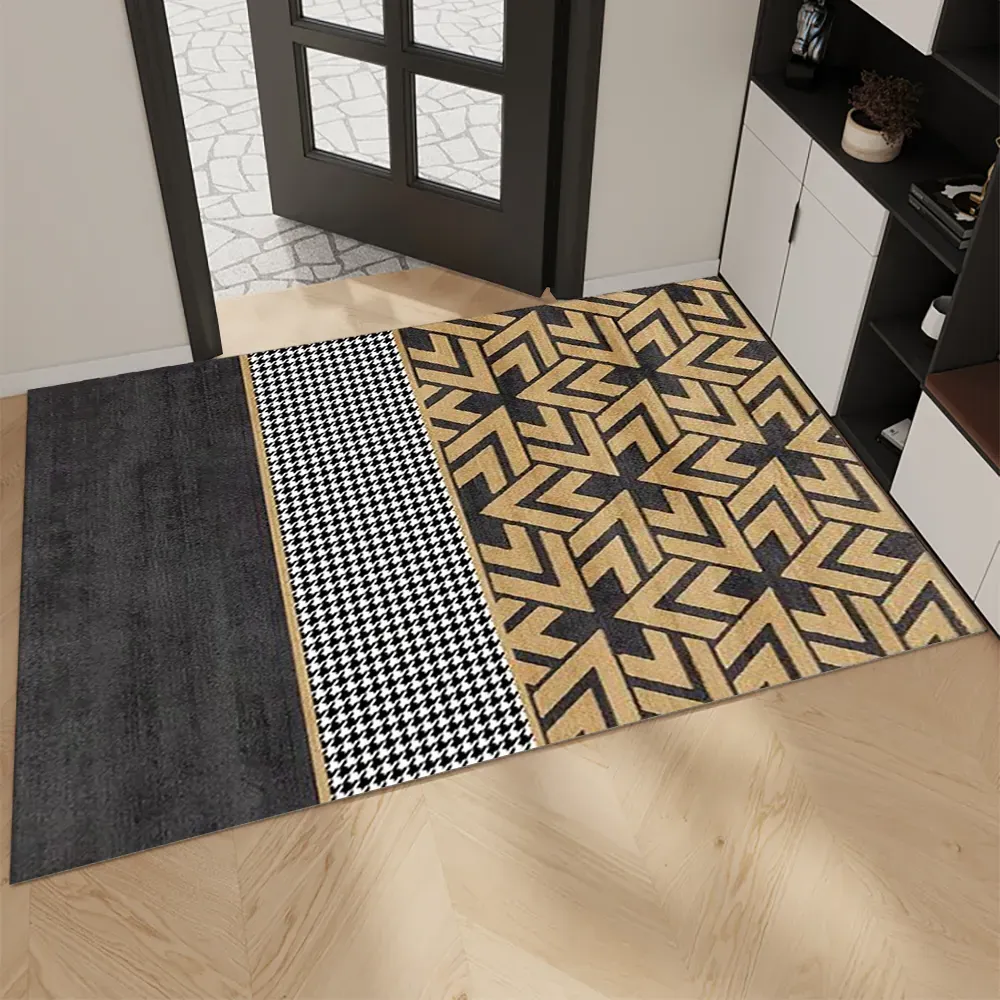 2 Piece Geometric Houndstooth Door Mat Set - Gold image