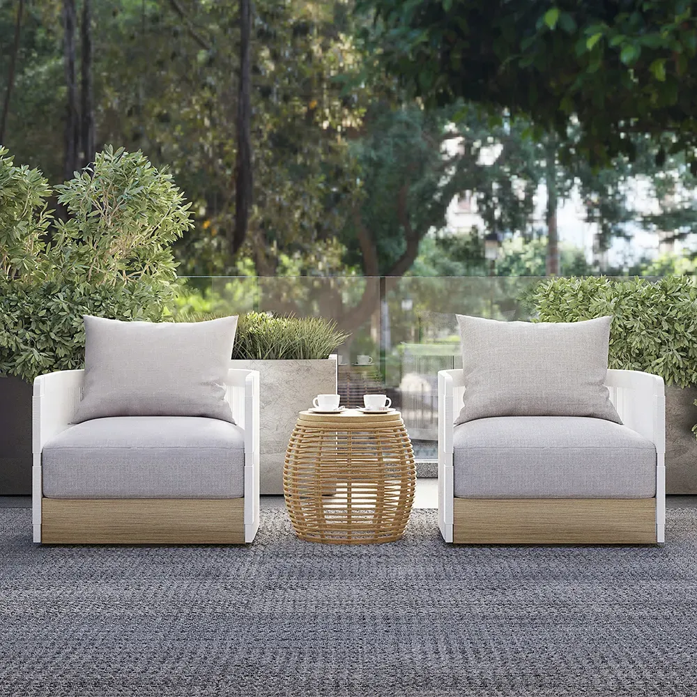 2-Piece Handwoven PE Outdoor Swivel Chair Set - Black & Gray