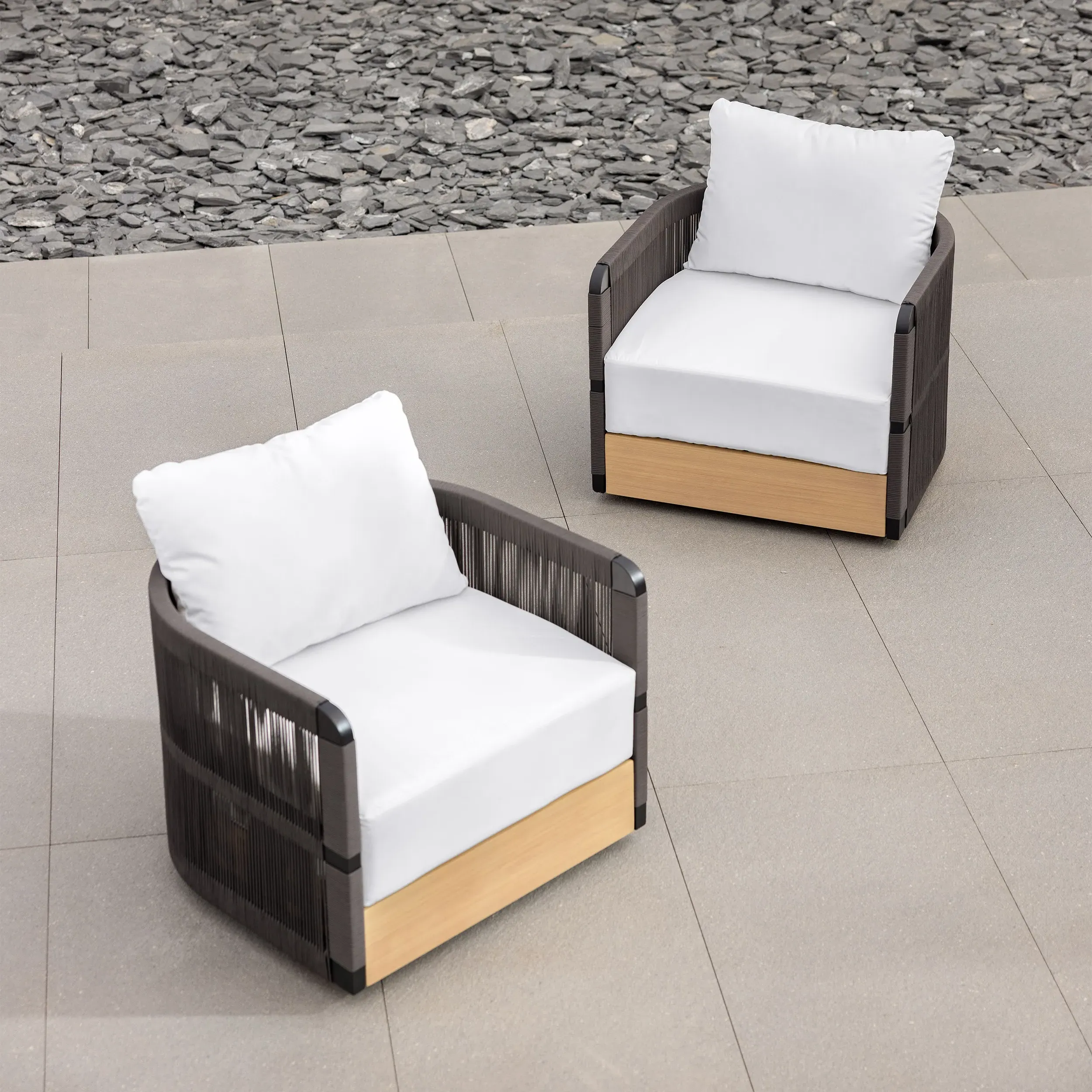 2-Piece Handwoven Rope Outdoor Swivel Chair Set - Black