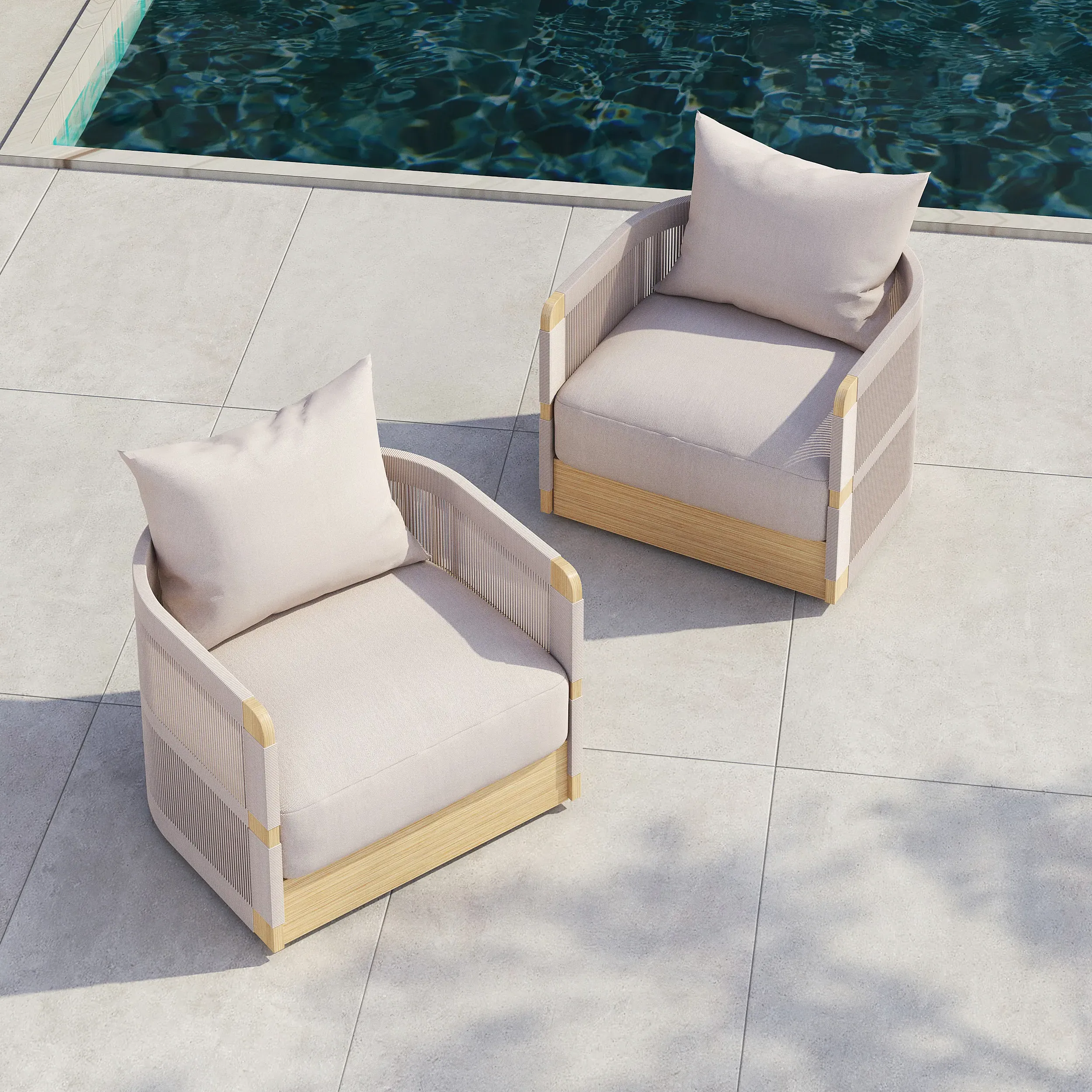 2-Piece Handwoven Rope Outdoor Swivel Chair Set - Khaki
