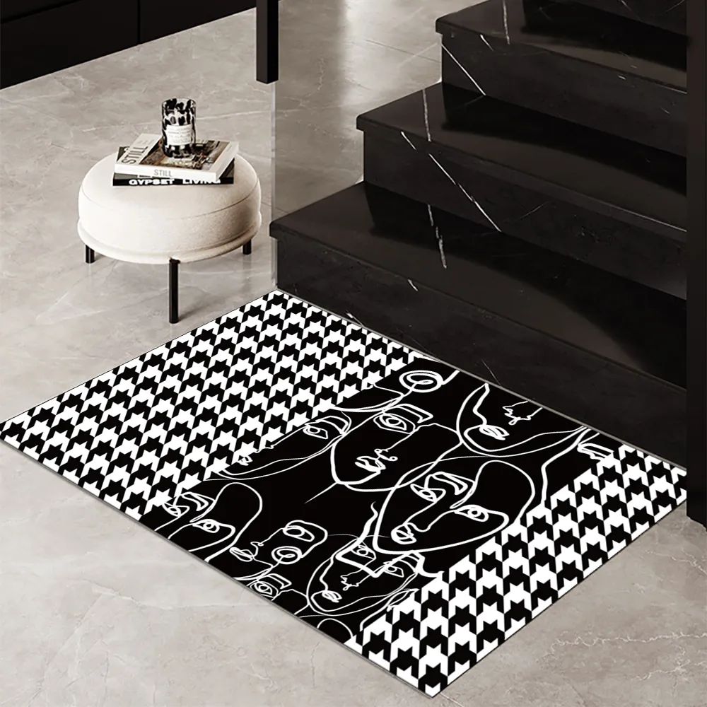 2 Piece Houndstooth Door Mat Set - Black image