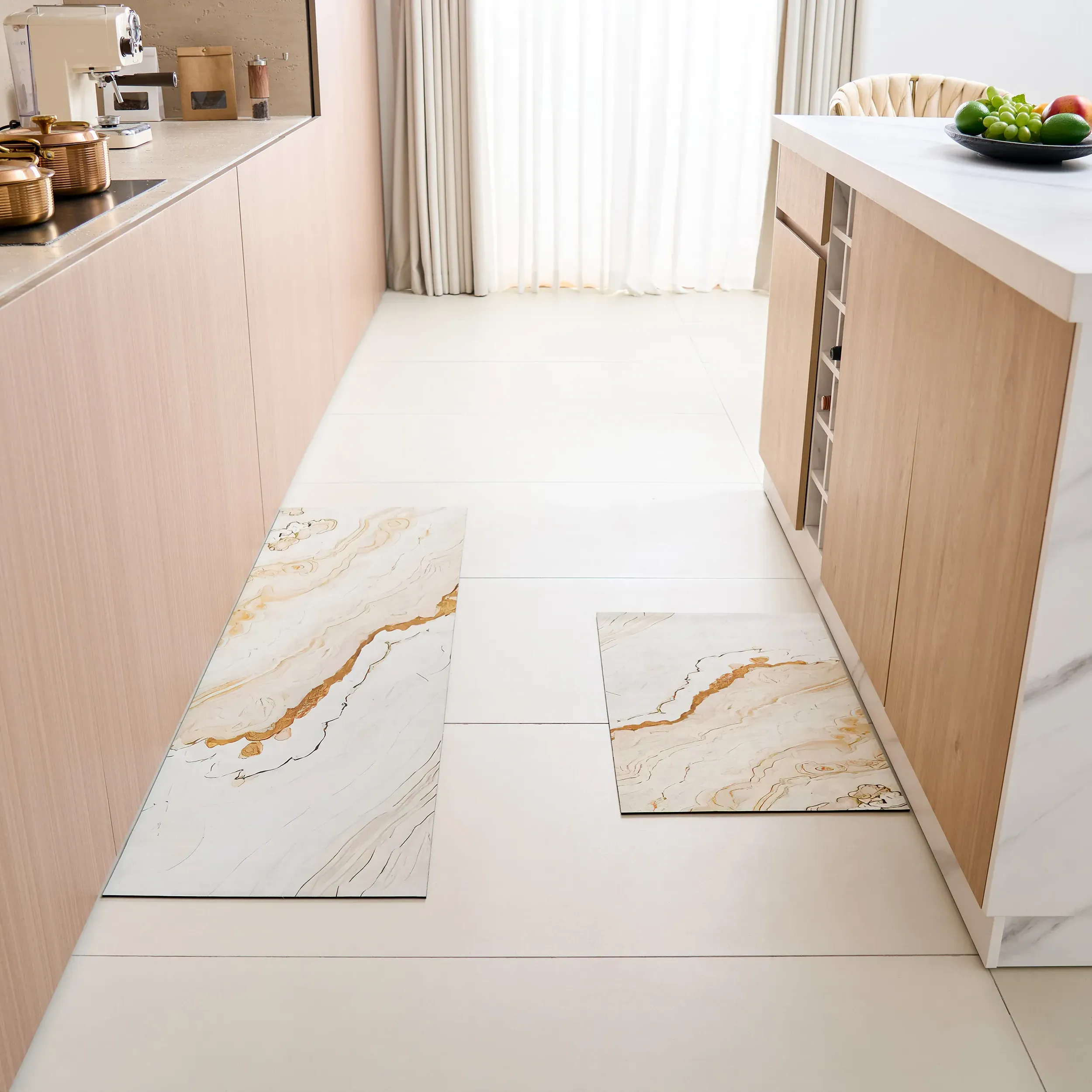 2 Piece Kitchen Runner Mat Set Non-Slip - Marble