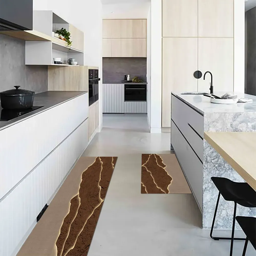 2 Piece Kitchen Runner Mats Non-slip Absorbent - Gold, Brown image