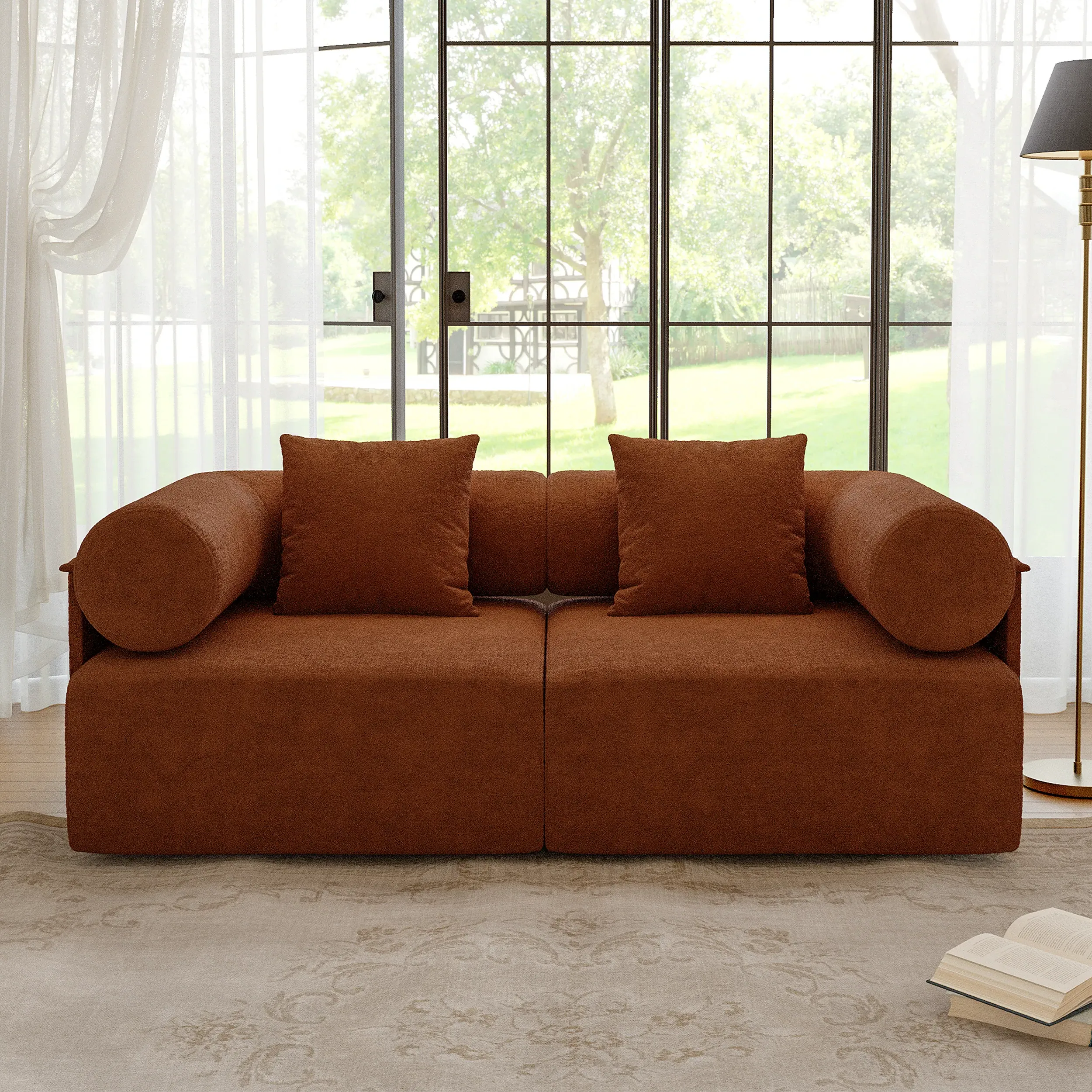 2-Piece Modular 2-Seater Sofa - Rust, Chenille Velvet