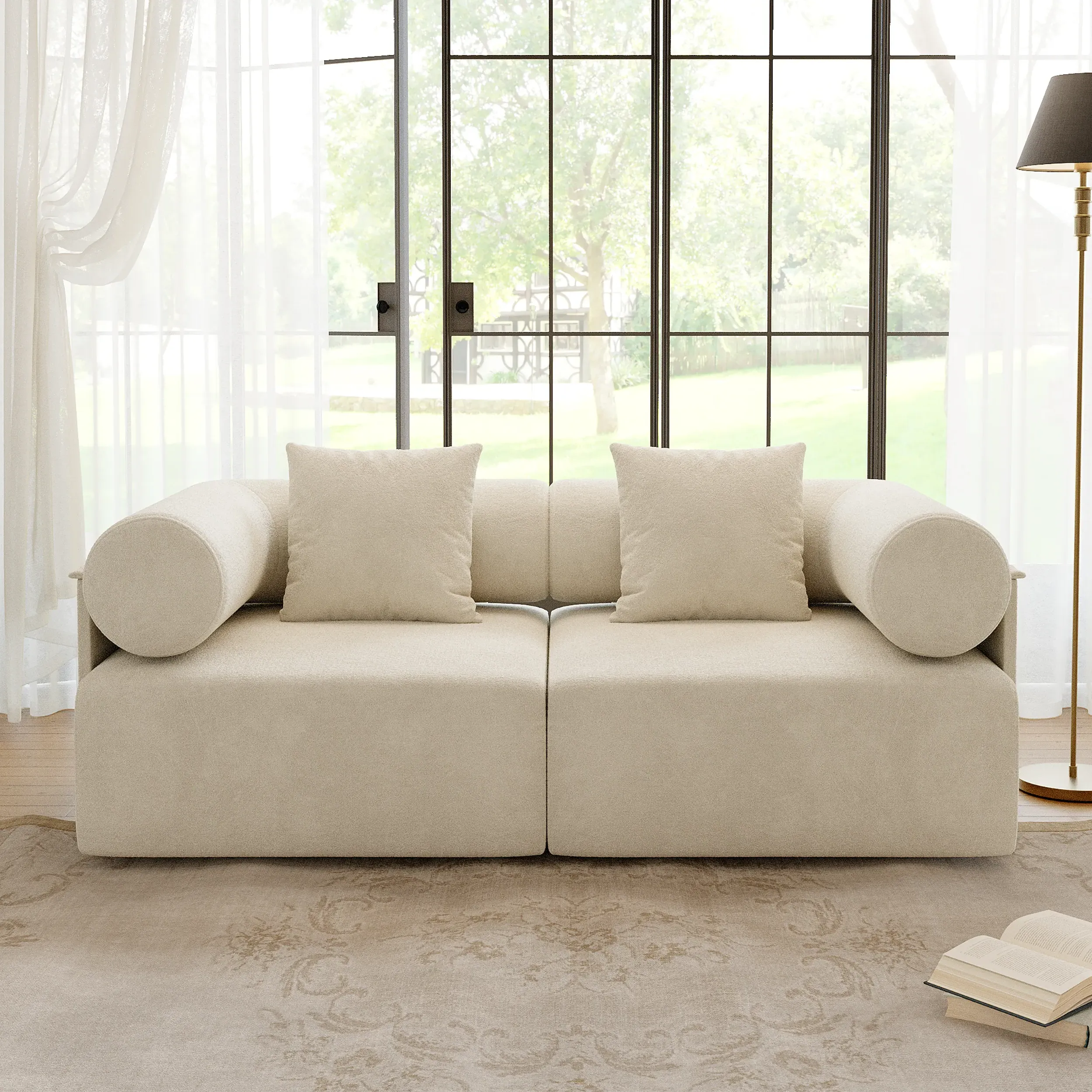 2-Piece Modular 2-Seater Sofa - White, Chenille Velvet