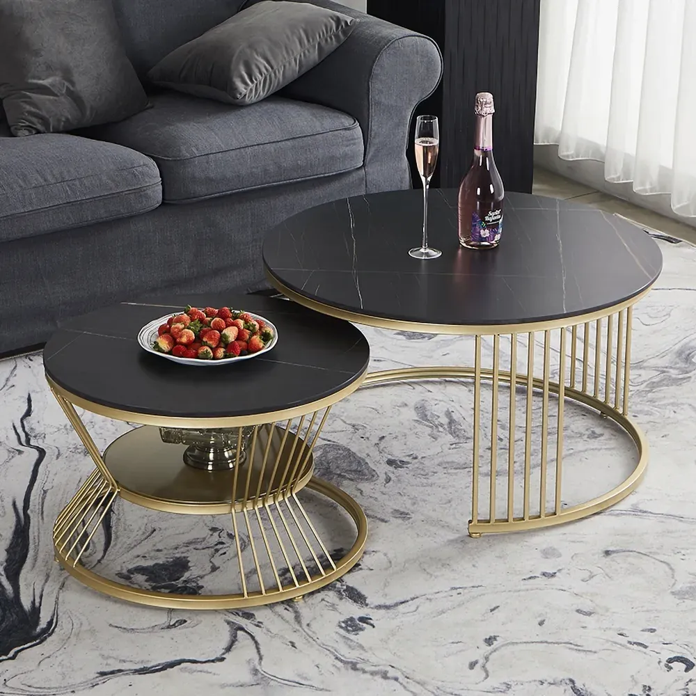 2-Piece Nesting Coffee Table Set with Storage - Black, Gold image