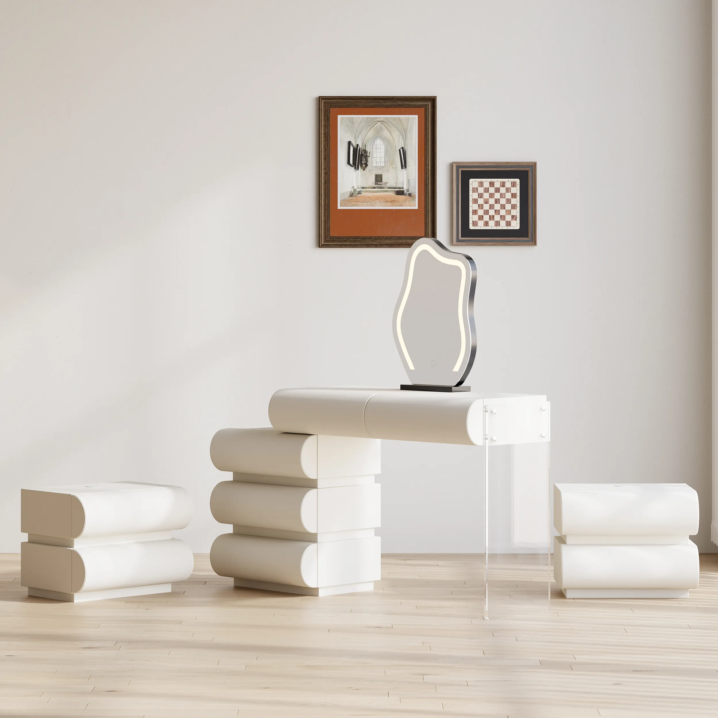 2-Piece Nightstand & Vanity Set with Wireless Charging - White