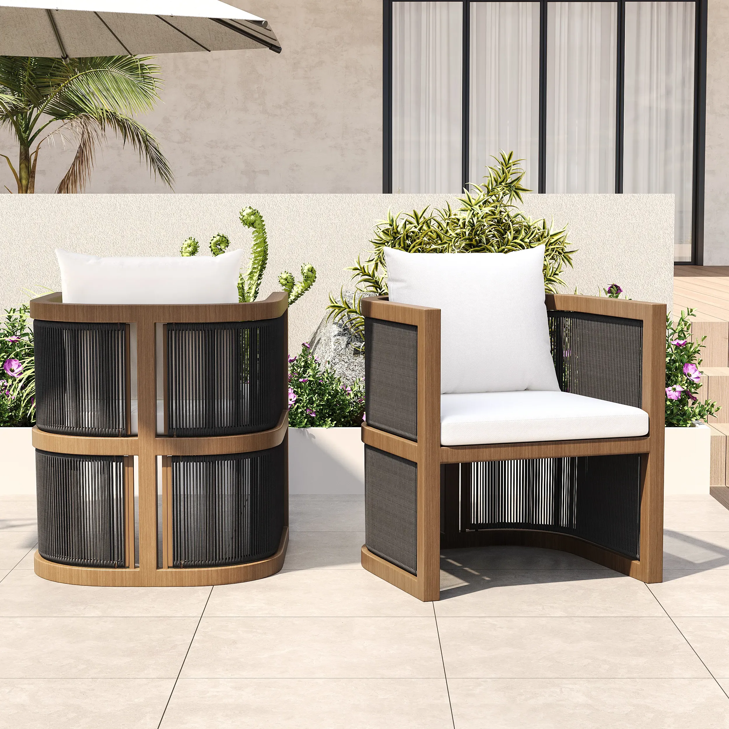 2 Piece Outdoor Patio Dining Chair Set - Aluminum, Rope image
