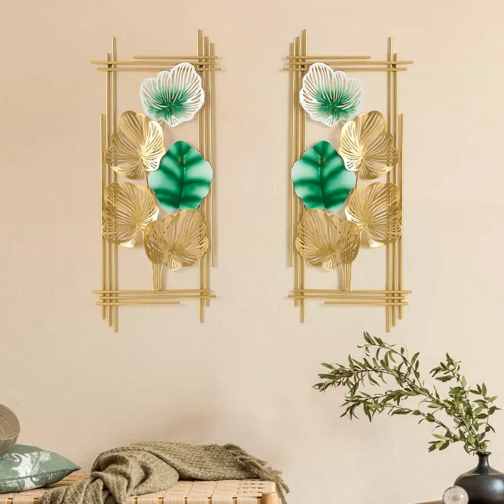 2 Piece Rectangular Leaf Wall Decor Set - Gold, Green image