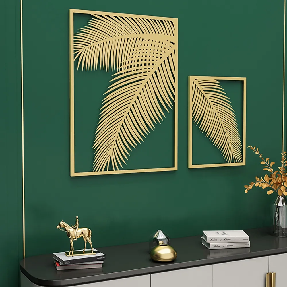 2 Piece Rectangular Palm Leaf Wall Decor Set - Gold