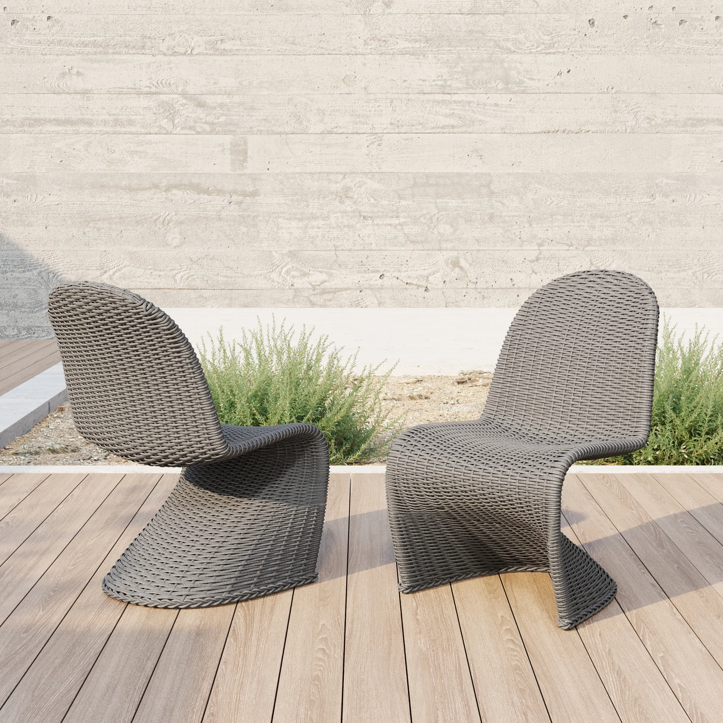 2-Piece Woven Rattan Outdoor Dining Chair Set - Dark Gray