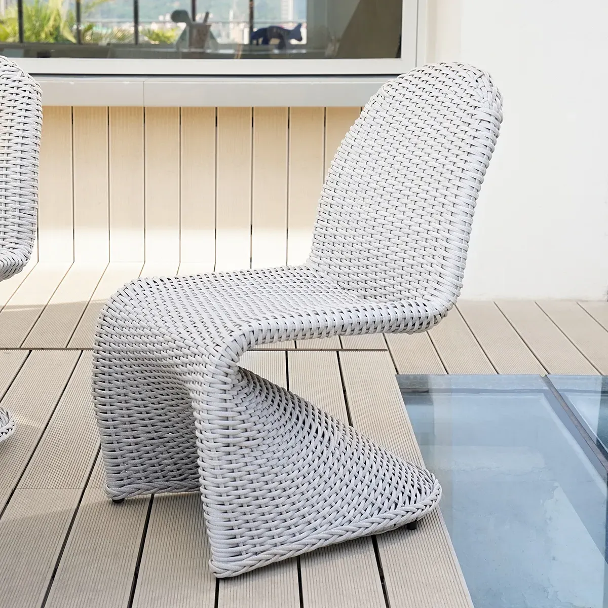2-Piece Woven Rattan Outdoor Dining Chair Set - Gray