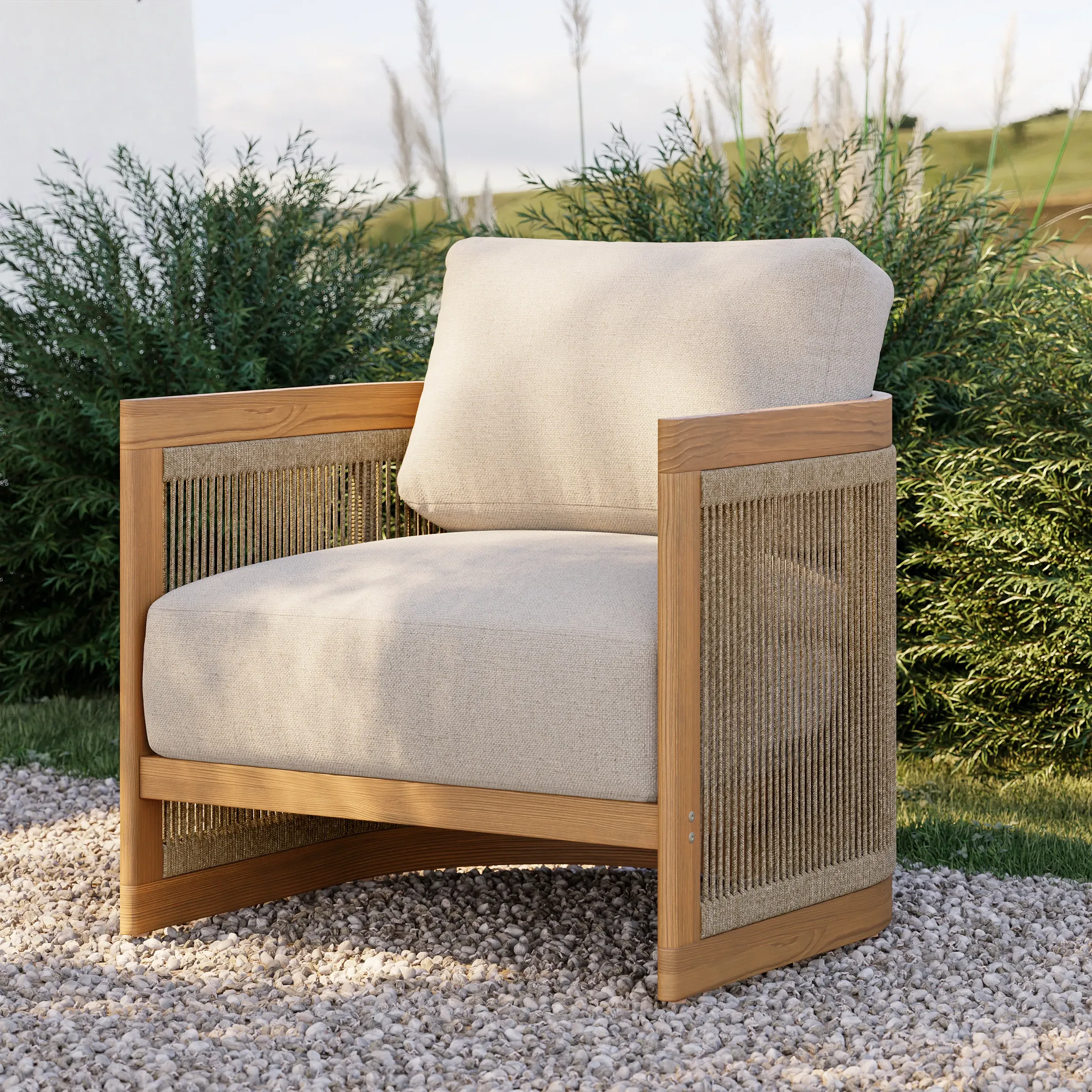 2-Piece Woven Rope Teak Outdoor Dining Chair Set - Natural image