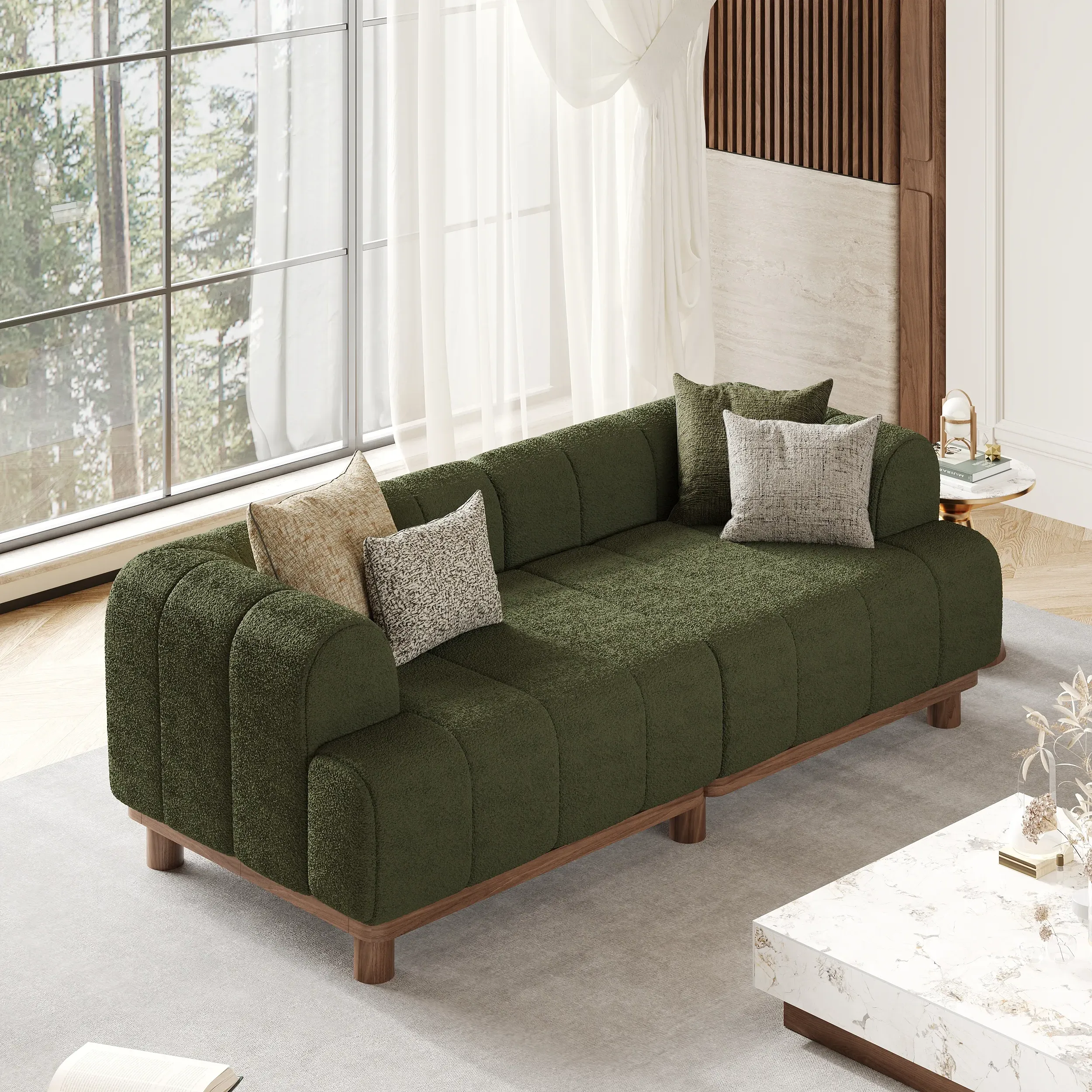 2-Seater Boucle Sofa with Cushion - White