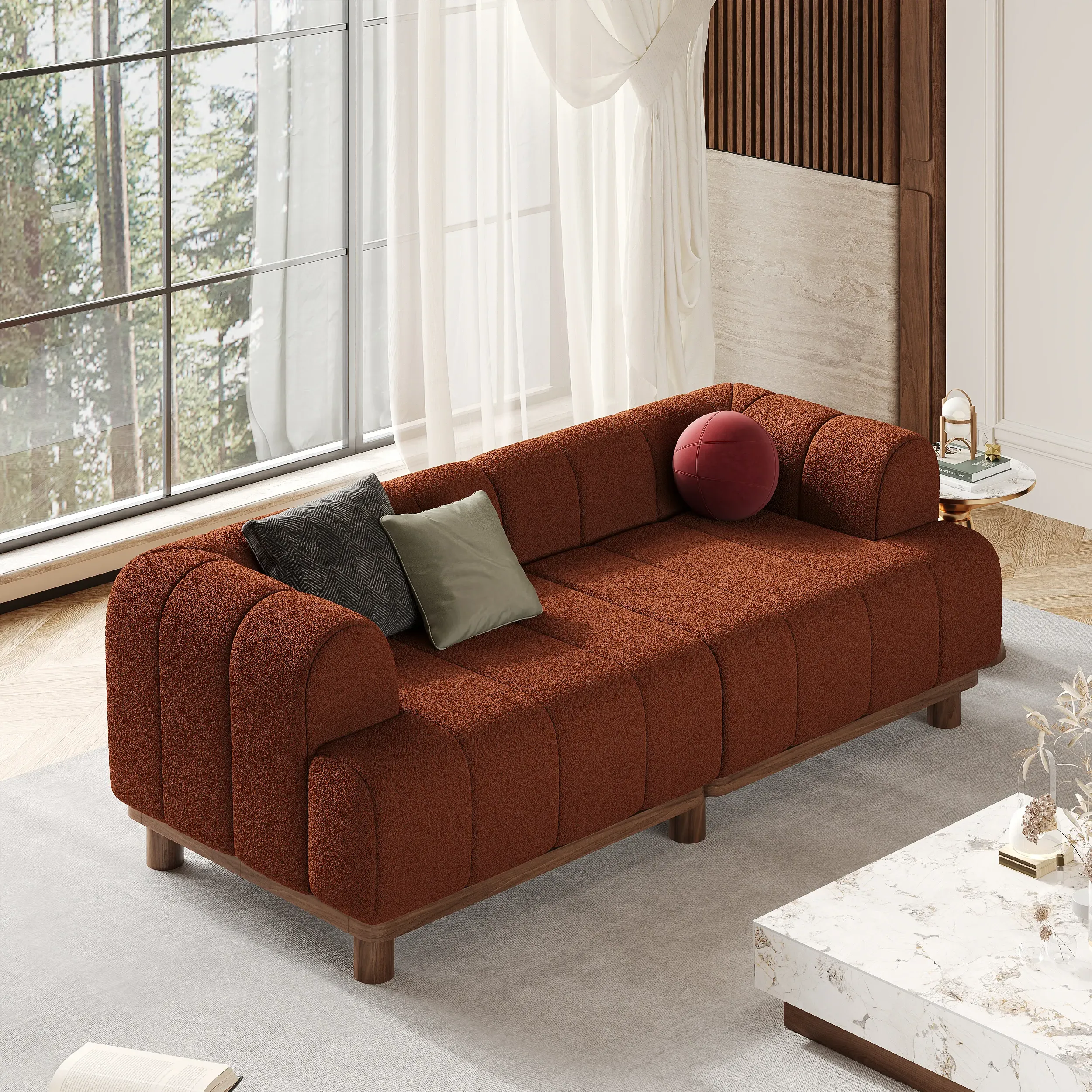 2-Seater Boucle Sofa with Cushion - White