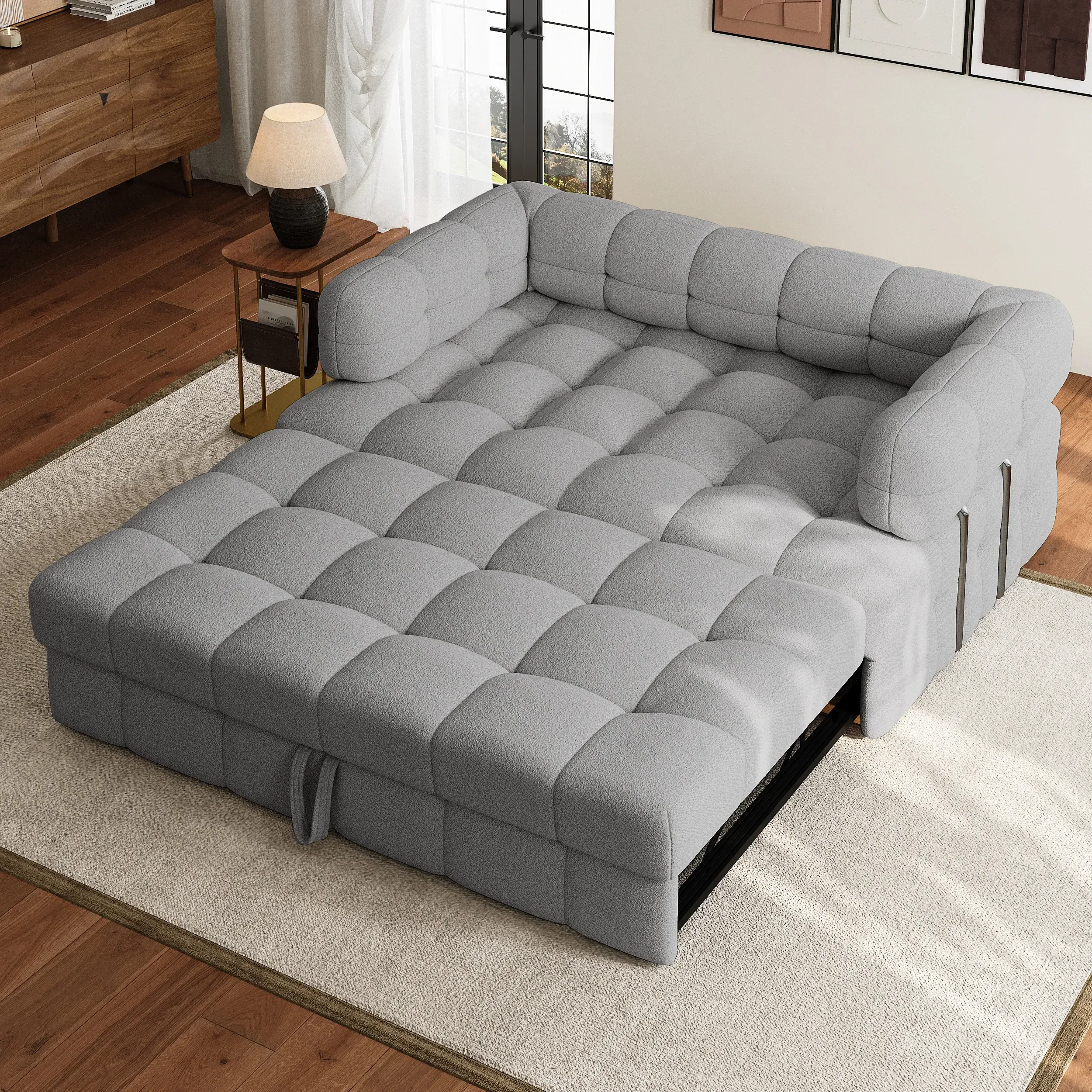 2-Seater Convertible Sofa Bed with Storage - Boucle