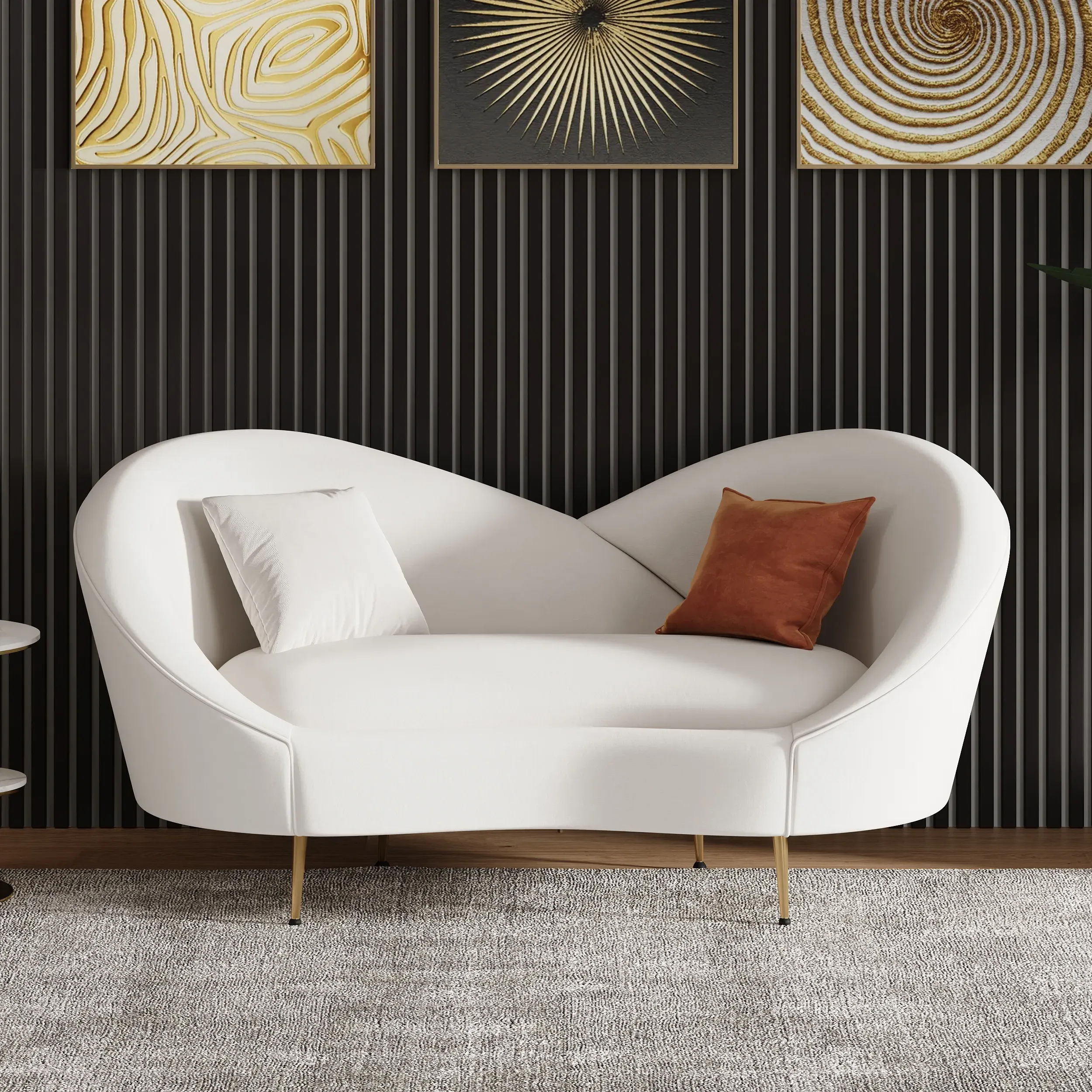 2-Seater Curved Sofa - White, Velvet