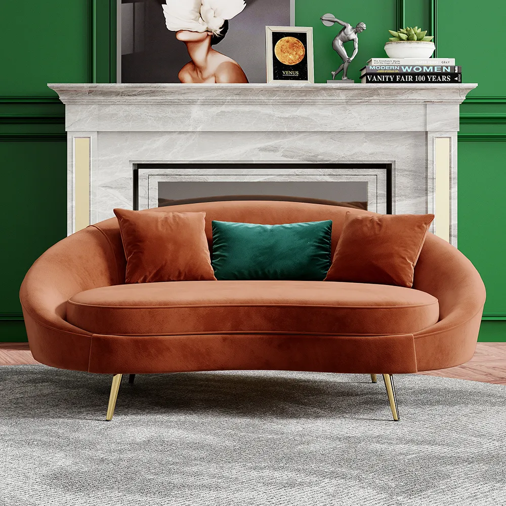 2-Seater Curved Sofa with Pillows - Bronze, Velvet