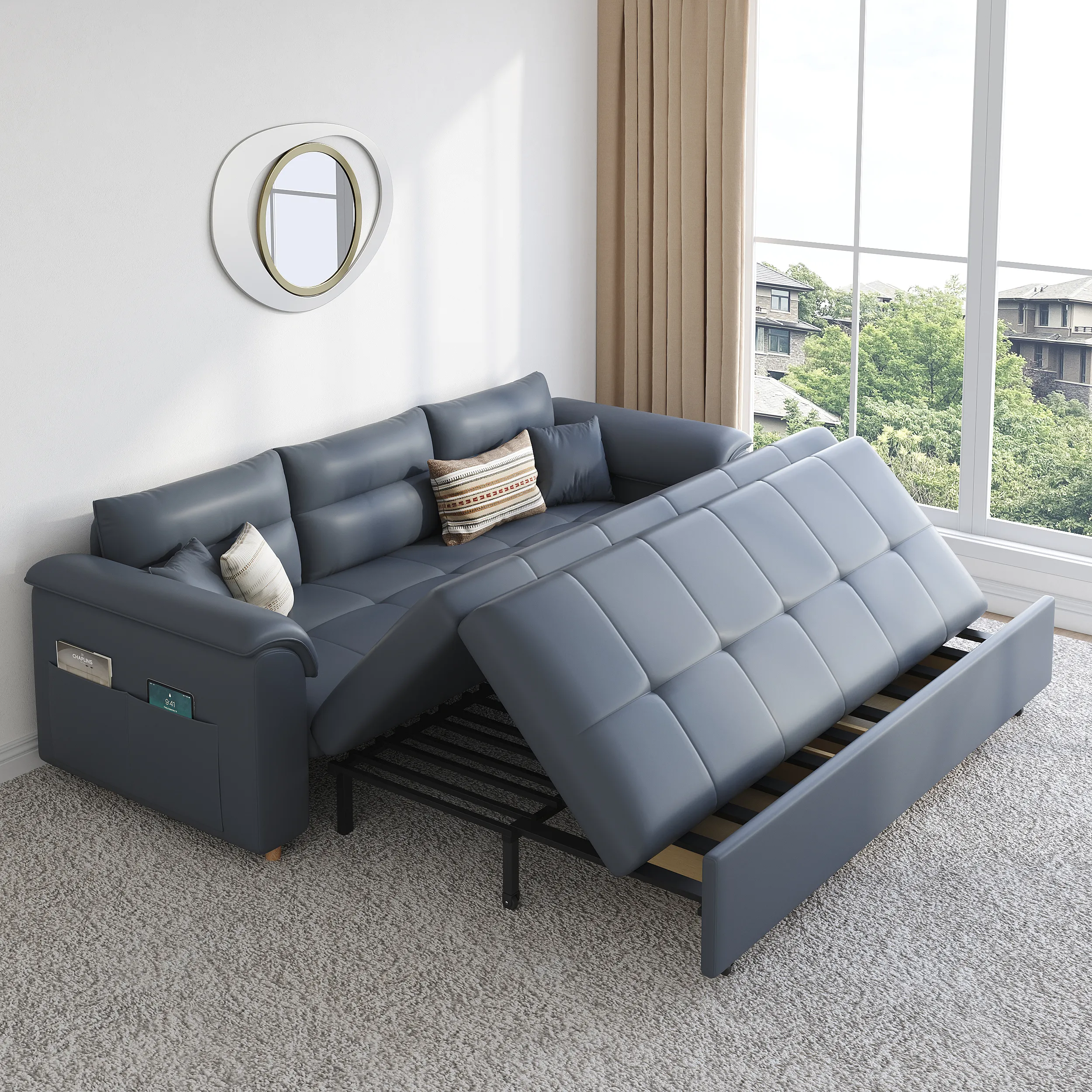 2-Seater Daybed with Trundle - Deep Gray, Faux Leather